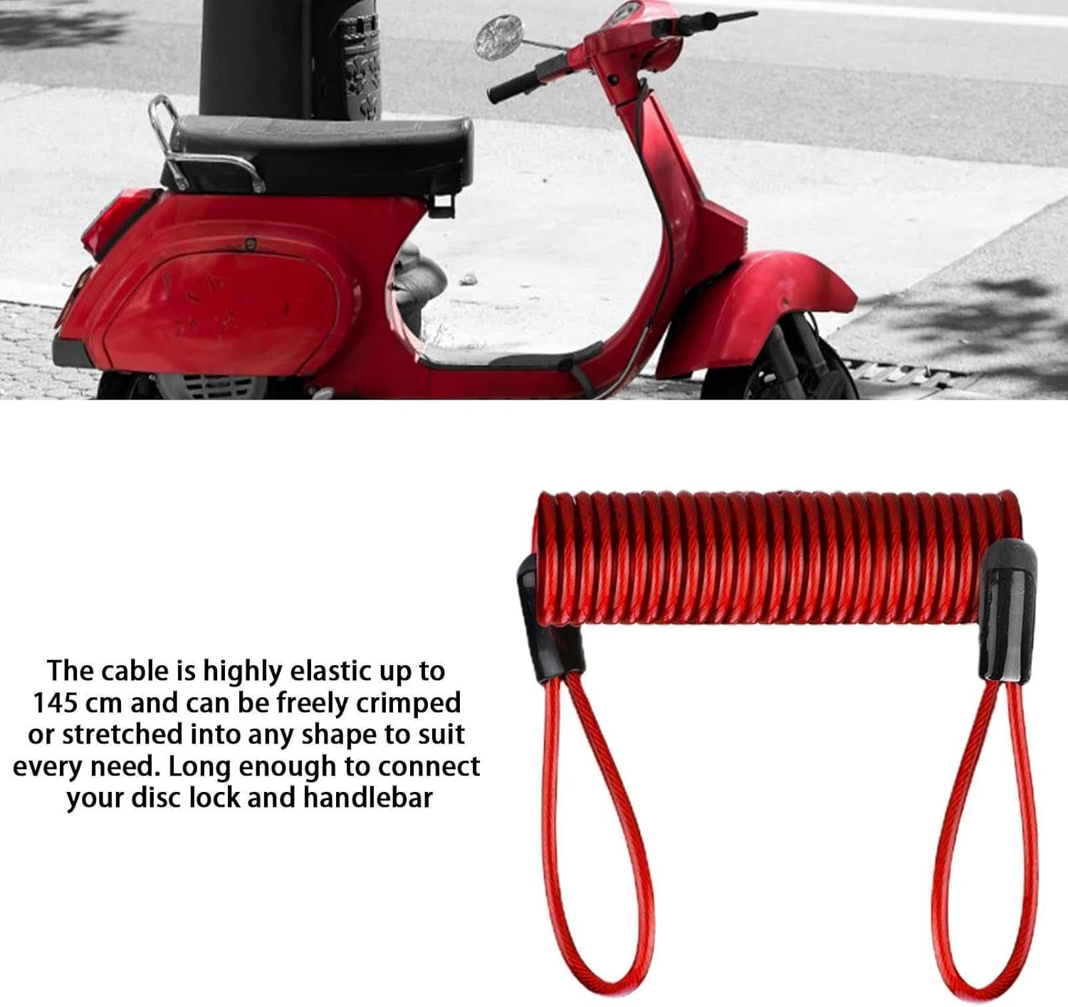 Helmets Lock Cable,Disc Lock Cable for All Kinds of Locks | Disc Lock Reminder Cable, Alarm Lock Security Spring Reminder Cable for Scooter Motorcycle Brake Disc - Black image number 4