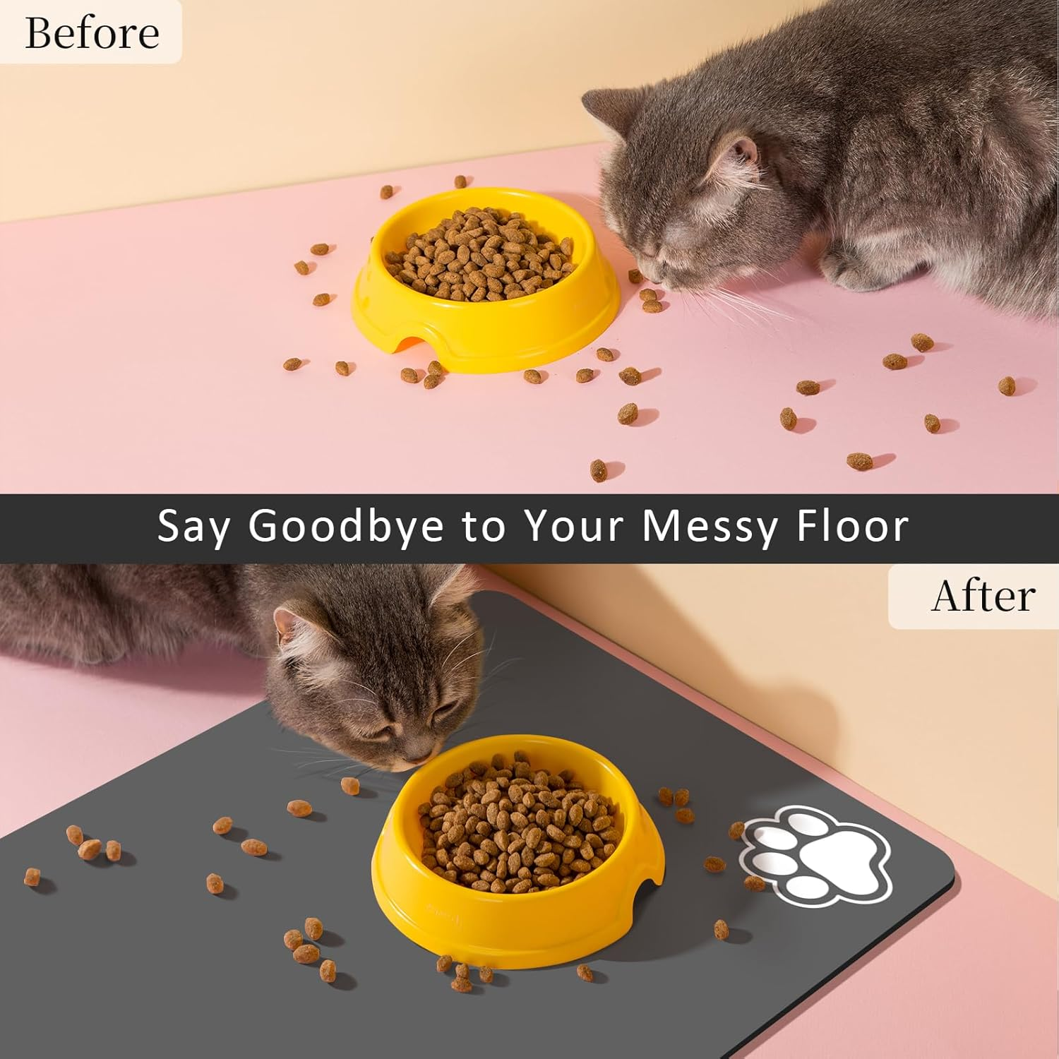 Pet Food Mat, Absorbent Dog Mat for Food and Water, Pet Placemats for Cat and Dog Water Bowl, Non-Slip Dog Food Mat, Dog Feeding Mat to Protect Your Floors (Dark Grey-2 Paws, 44.5 X 71 Cm) image number 3