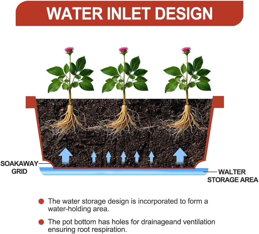 Springup Window Boxes Planters 6PCS Red Plastic Vegetable Flower Plots Boxes 43X13.5CM Large Rectangular Herb Planters with Tray Saucers for Indoor Outdoor Garden Patio Home Decor image number 1