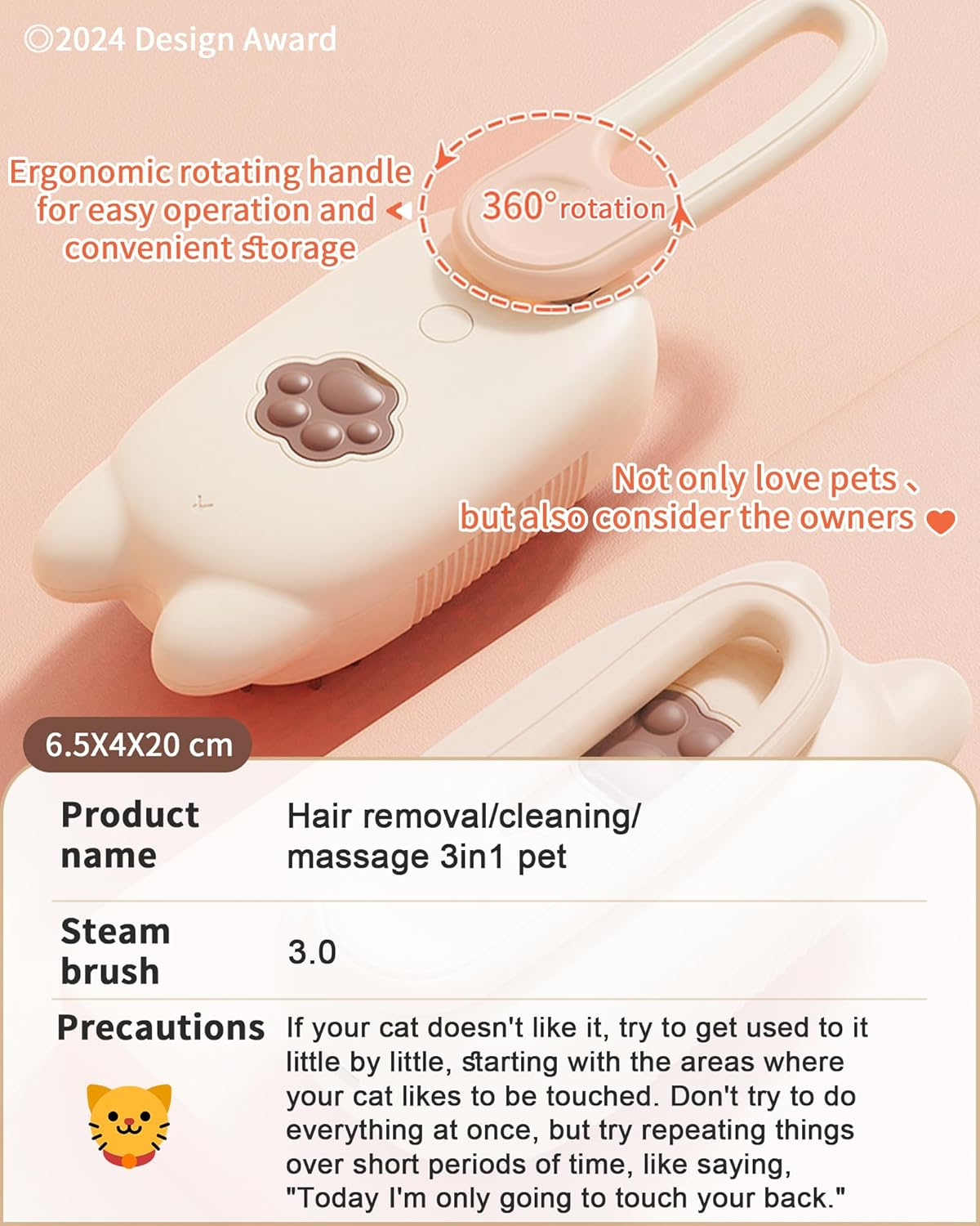 Steamy Cat Brush Cat Steam Brush 3 in 1 Cat Steam Brush for Massage Detangling and Hair Removal Cat Grooming Brush for Cats and Dogs (Milky)