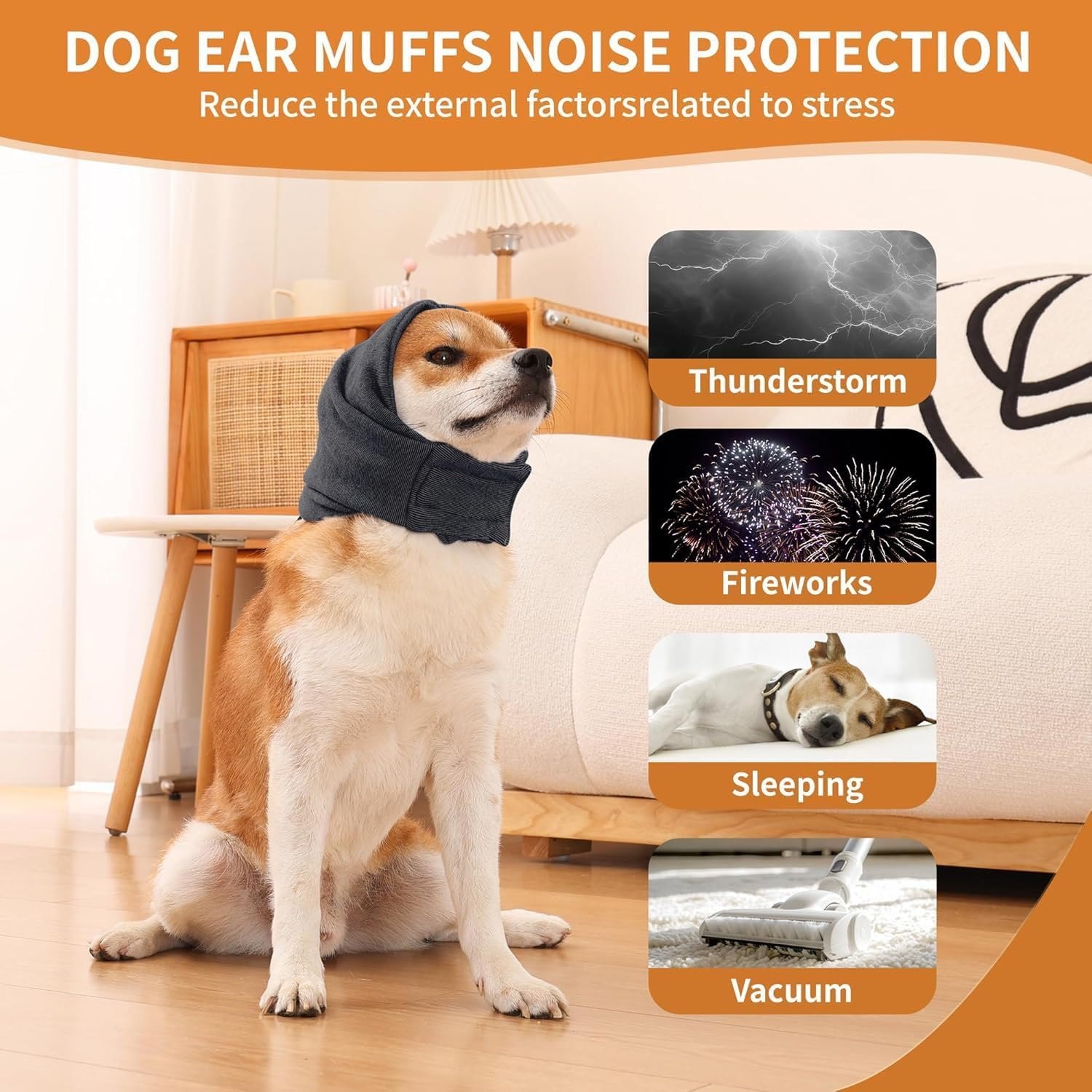 Pet Ear Muffs Noise Protection,Pet Ear Wrap, Dogs Headband for Anxiety Relief, Warm Dog Ears Cover Winter Hat, Dog Ears Covers for Bath ﻿ (Grey, S) image number 5