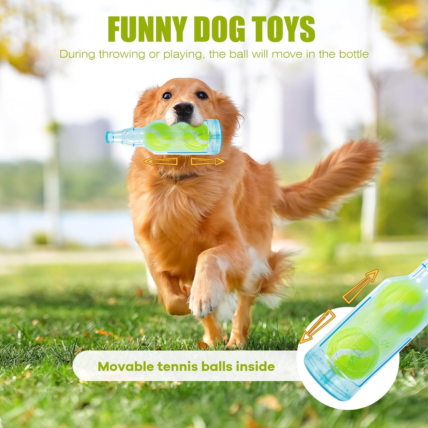 Dog Toy, Dog Retriever Toy, Floating Squeaky Dog Toy, Interactive Fetch Toy for Play and Training, Bottle Shape with Tennis Ball inside (Small X2)