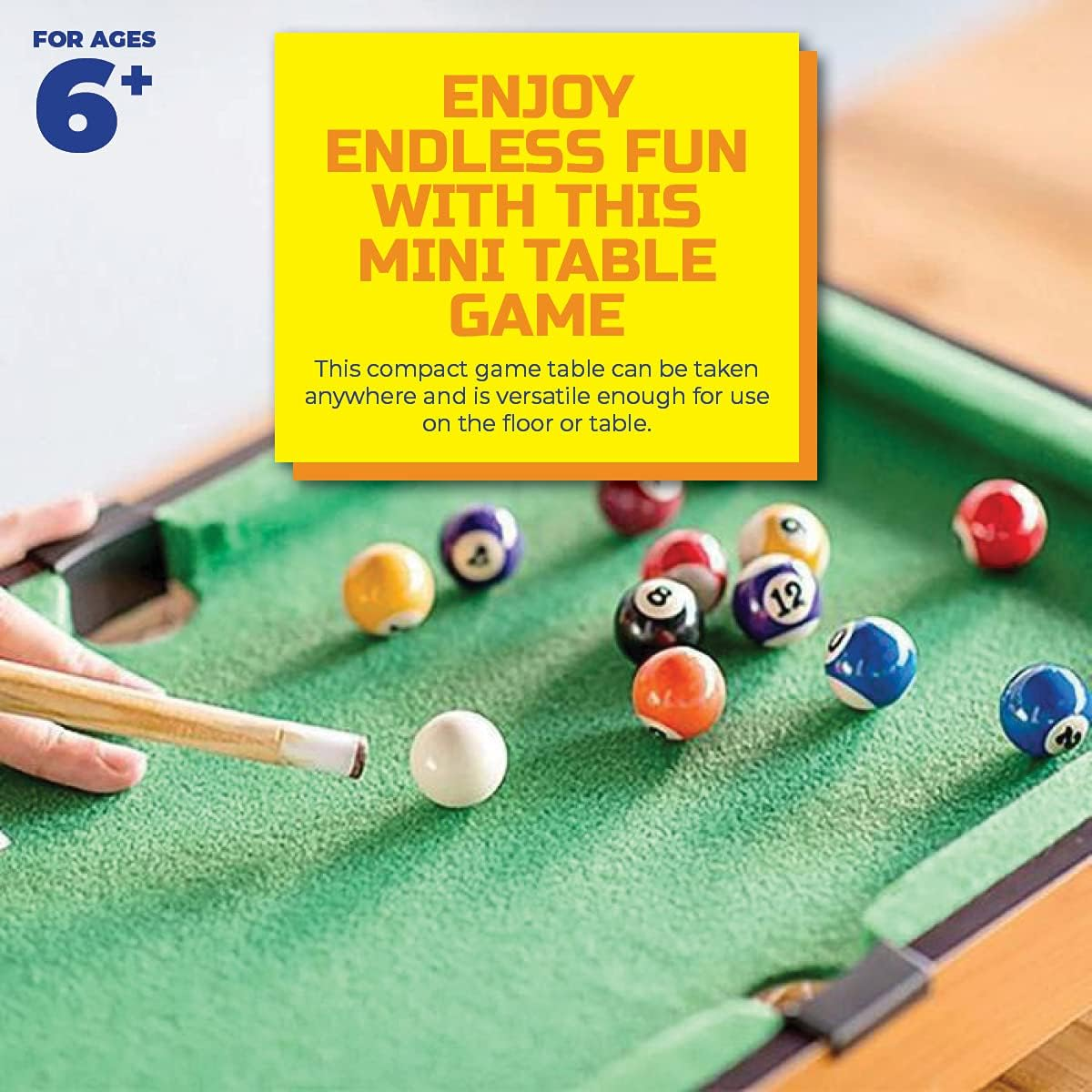 Party Central Kids Mini Pool Table Set, Compact and Portable Billiards Game for Children, Includes Balls, Cues, and Accessories, Fun Indoor Activity for Family and Friends image number 1