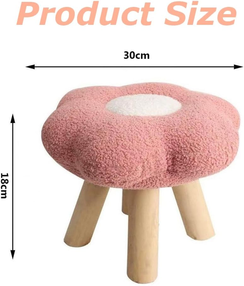 Flower-Shaped Small Ottoman Footstool, Multipurpose Wooden Leg Pouf for Bedroom, Living Room, Entryway, Playroom, under Desk, Pink image number 1