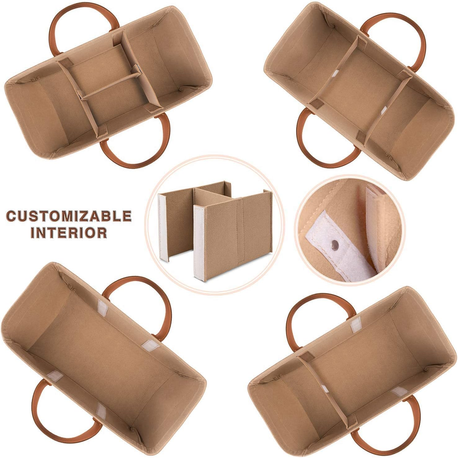 Monland Baby Diaper Organizer, Felt Basket Bag with Customizable Compartments, Leather Handles image number 2