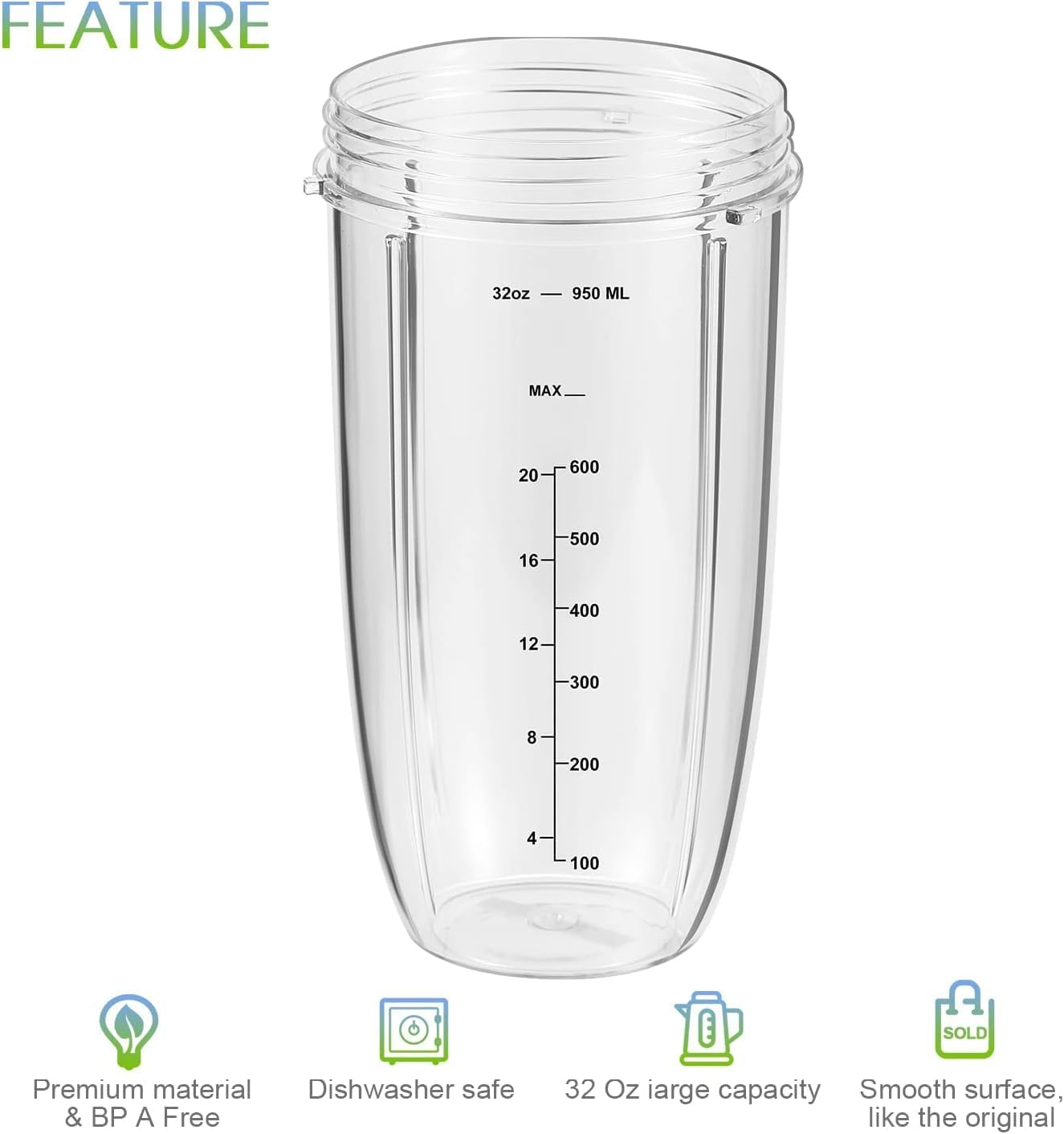 2 Pack Replacement Parts Upgrade 32Oz Cups with Flip-Top To-Go-Lid and Rubber Gaskets Compatible with Nutribullet 600W/900W Blender Accessory image number 5