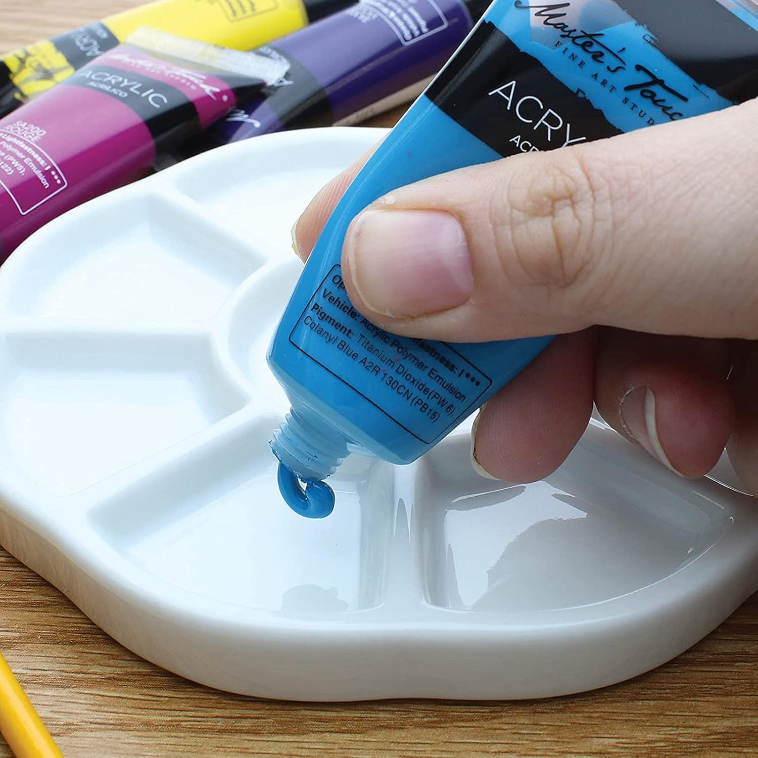 9 Well Porcelain Ceramic Watercolor Paint Palette - Ceramic Mixing Palette Tray Flower Watercolor Dish Gouache Palette for Arts & Crafts Accessories Organizer Mixing Colors (5Inch)