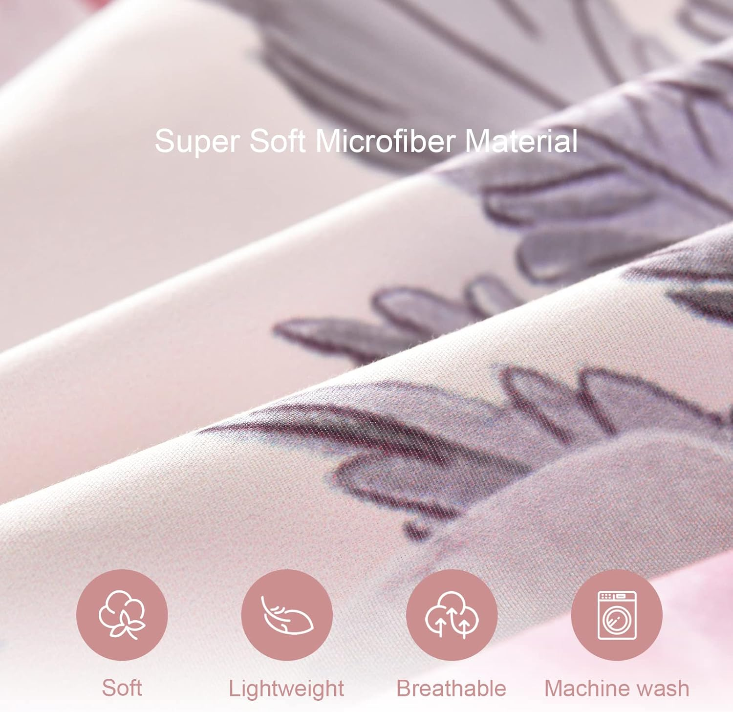 Floral Comforters Queen Size 7 Pieces Botanical Pink Bed in a Bag Ulter Soft Microfiber Bedding Set, Lightweight Bed Comforter Set with Sheets for All Season (Pink, Queen) image number 2