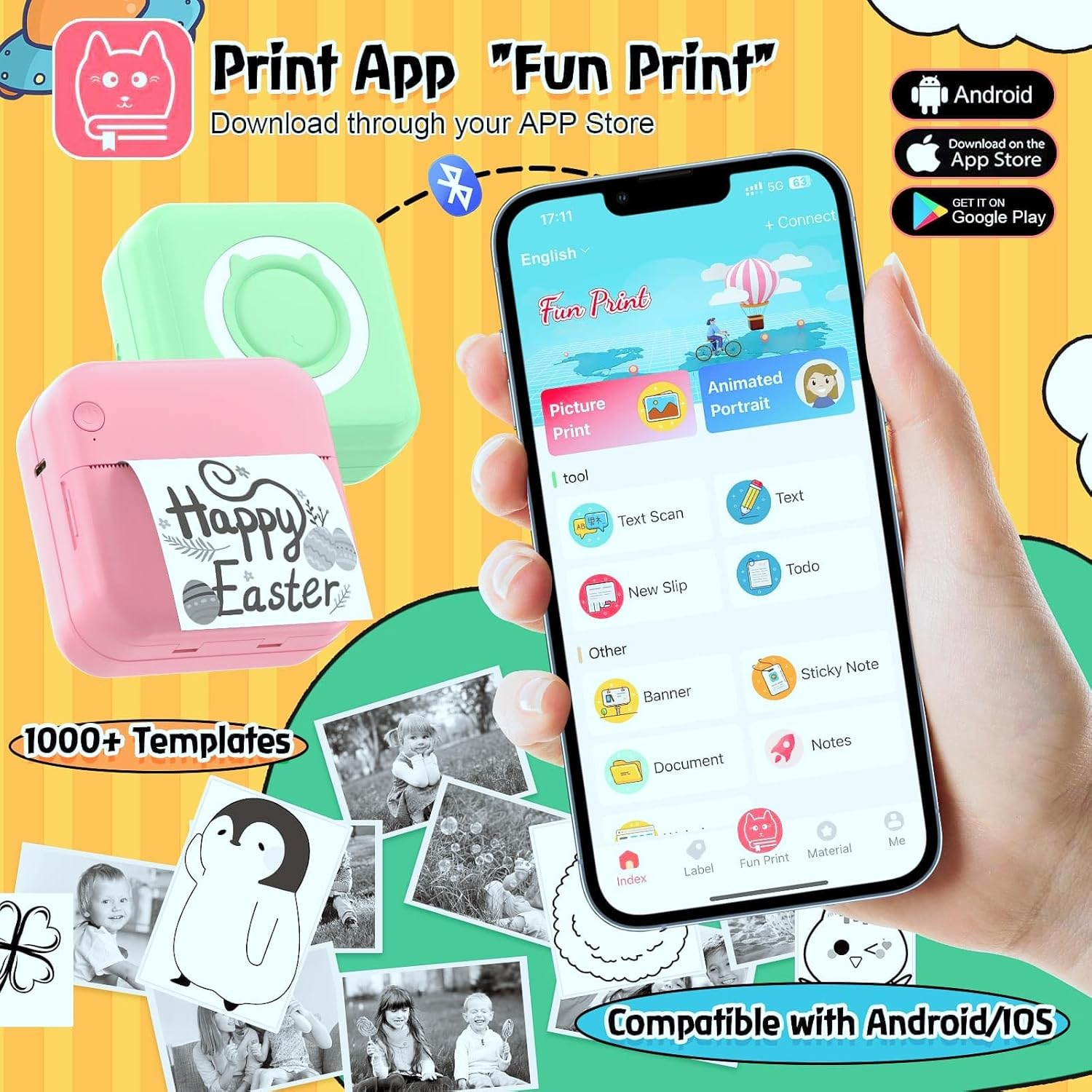 QYCHHJ Inkless Sticker Printer for Iphone/Android/Tablet, Bluetooth Mini Pocket Printer with 8 Rolls Thermal Paper, Portable Mini Printer for School Notes Journal Memo Photo Picture, Pink image number 5