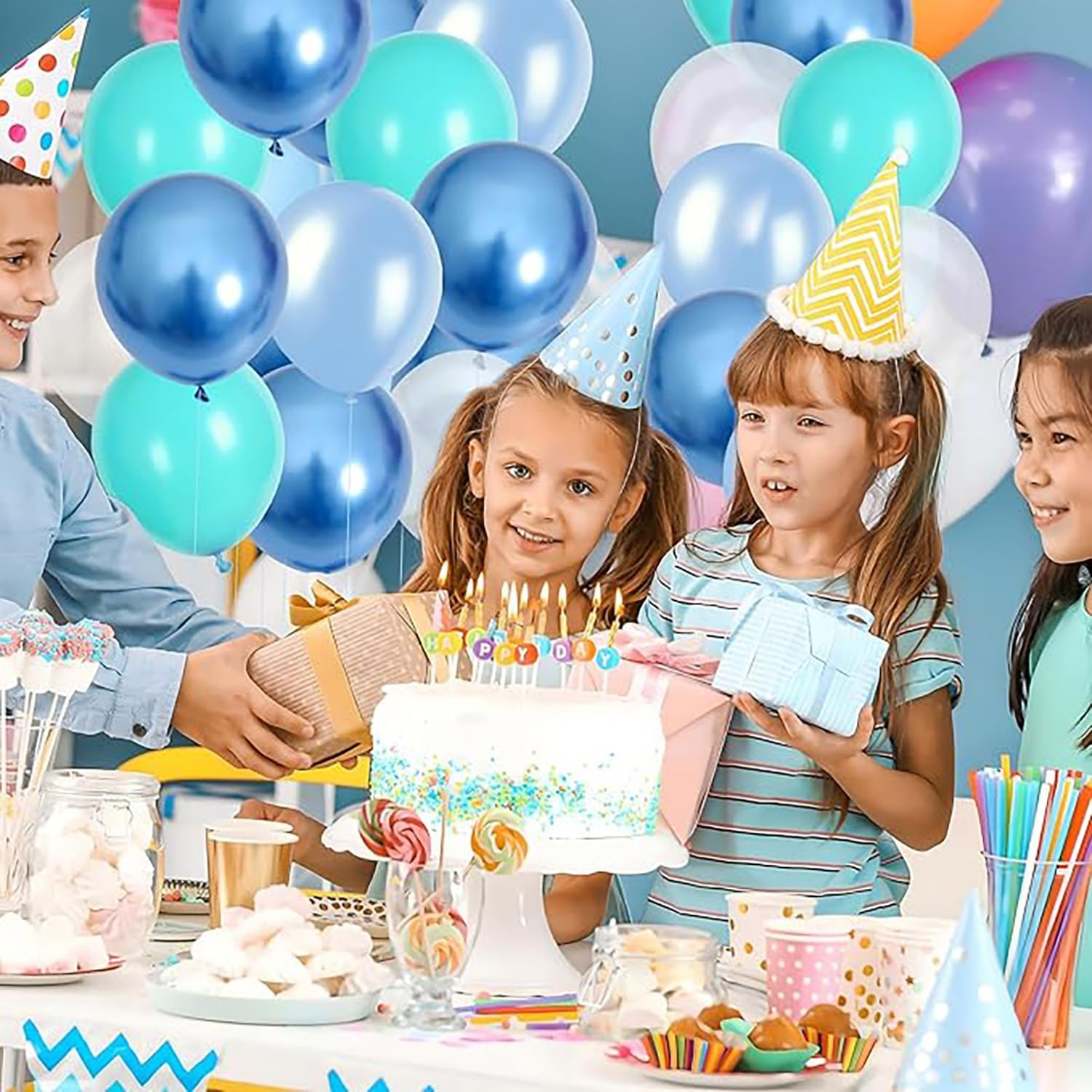 60PCS Teal Blue Balloons Set, Turquoise Blue & Pearl Balloons, Metallic Blue Balloons for Birthday, Baby Shower, Shark, under the Sea, Ocean Party Mermaid Theme Decorations image number 6