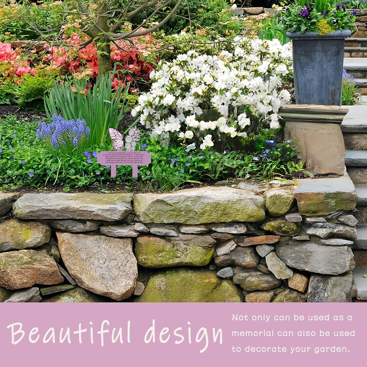 Butterfly Grave Decorations for Cemetery, Waterproof Garden Stake, 10X8 Inches Grave Site Decorations for Cemetery (Purple) image number 1