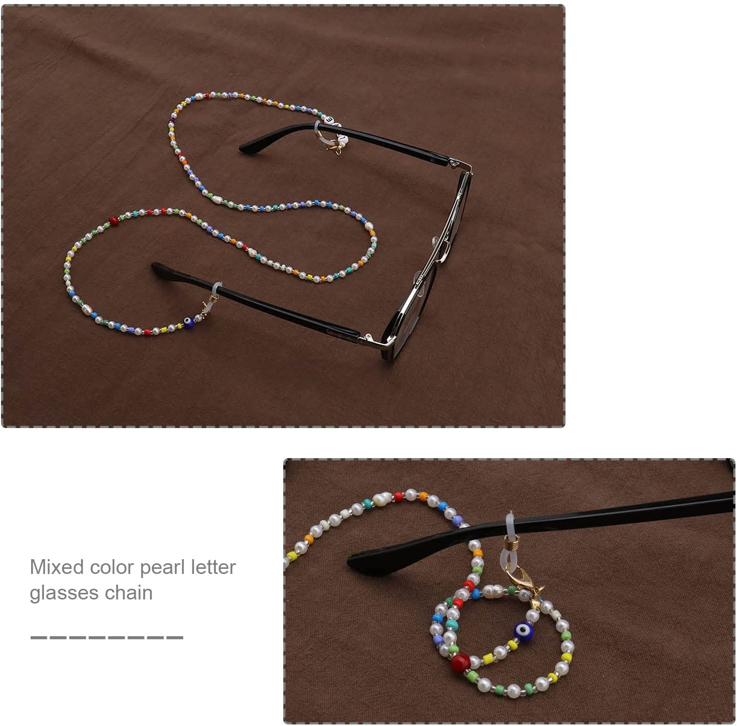 Emsea Colorful Beaded Eyeglass Chain Letter Non-Slip Reading Glasses Holder Strap Spectacles Cord Lanyard Eyewear Sunglasses Retainer for Women Girls
