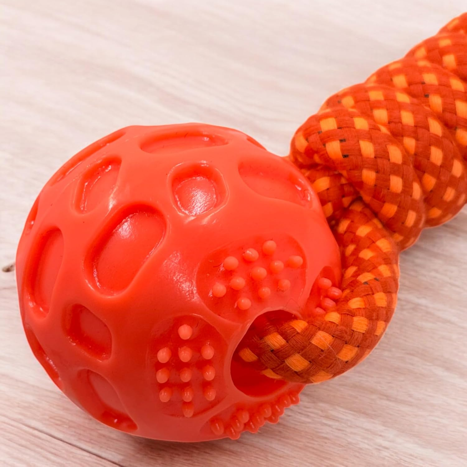 MIJOMA Dog Toy Ball on Rope - Floating Silicone Ball, Ideal for Fetch Games & Chewing, Robust Rope 100% Polyester, Interactive, Total 40 Cm, (Orange) image number 5