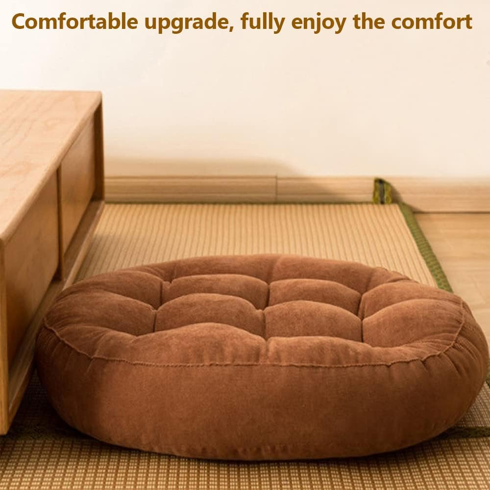 2 Pack Floor Pillow, round Seat Cushion, Floor Cushion Seating with Adults Kids, Tufted Corduroy Floor Cushions for Living Room Tatami,For Home,Bedroom (Coffee) - Coffee image number 6