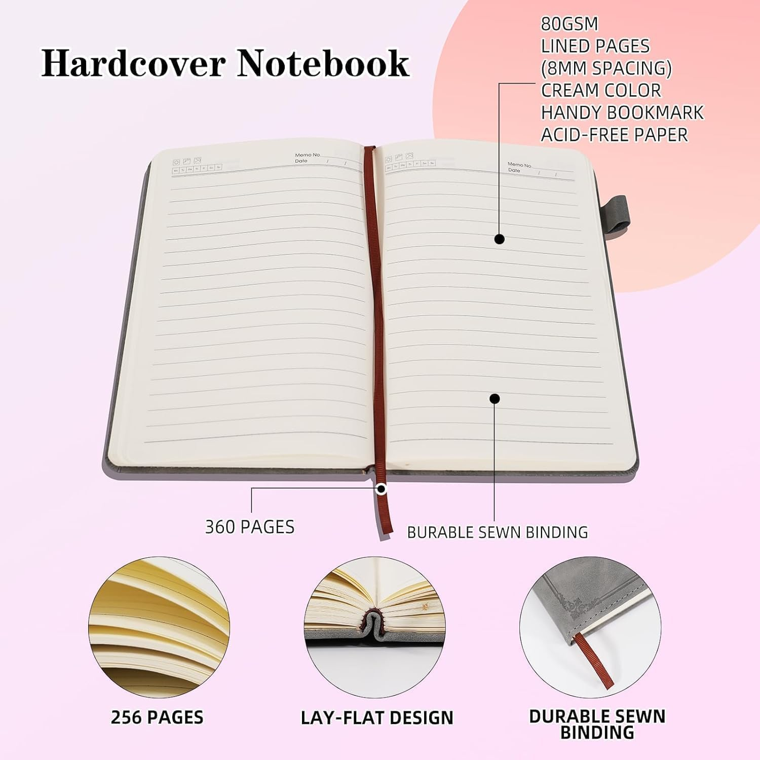 Mumoo Bear A5 Ruled Notebook Journal 360 Page with Pen Loop, Hardcover Writing Notebooks, Perfect for Office Home School Business Writing and Composition image number 3