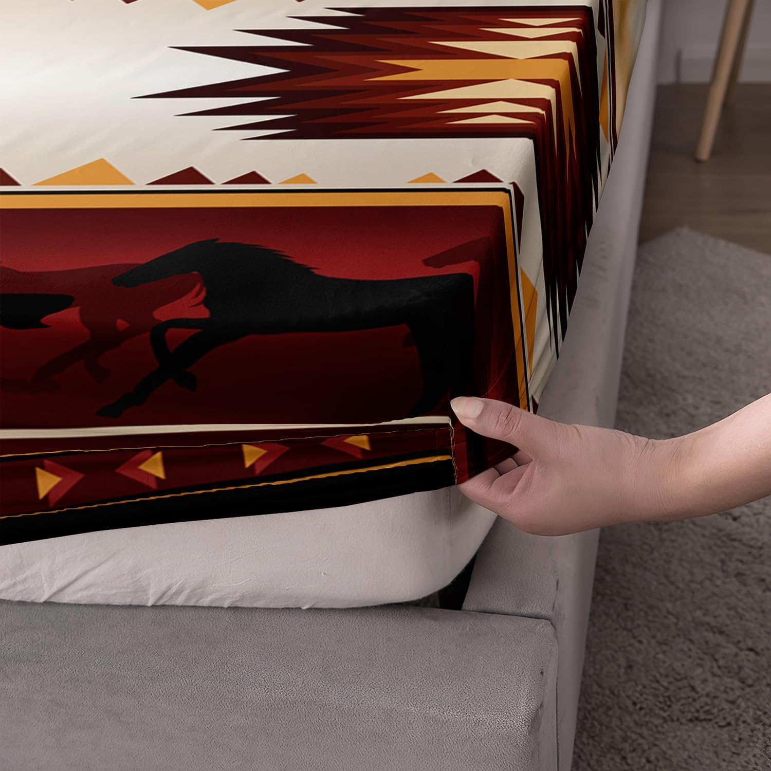 AILONEN 3D Horse Fitted Sheet Set Twin XL Size, Galloping Horse Bedding Set for Kids Girls Boys,Vintage Animal Print Bed Sheet Set for Bedroom Decor,1 Fitted Sheet + 2 Pillowcases,3 Pieces image number 6