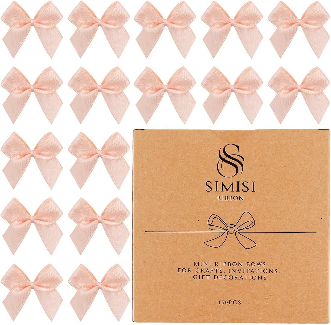 150 Pieces Mini Ribbon Bows for Crafts Black White Champagne Tiny Satin Bow for Gift Wrapping, Invitations, Christmas Tree