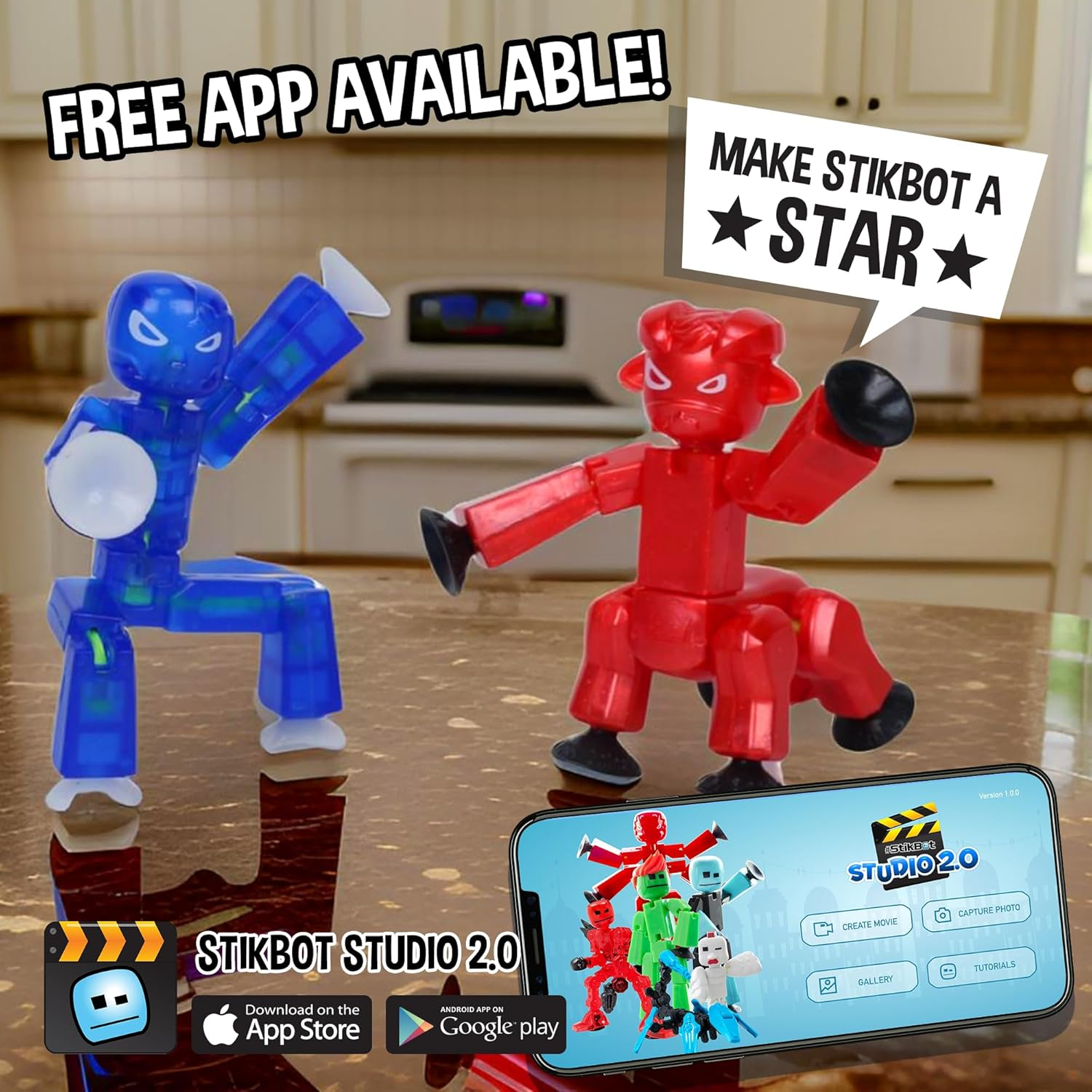 Zing Stikbot Dual Pack - Includes 2 Stikbots - Collectible Action Figures, Stop Motion Animation, Ages 4 and up (Indigo Clear Blue (Grim) + Red Chrome (Kyron)) image number 2