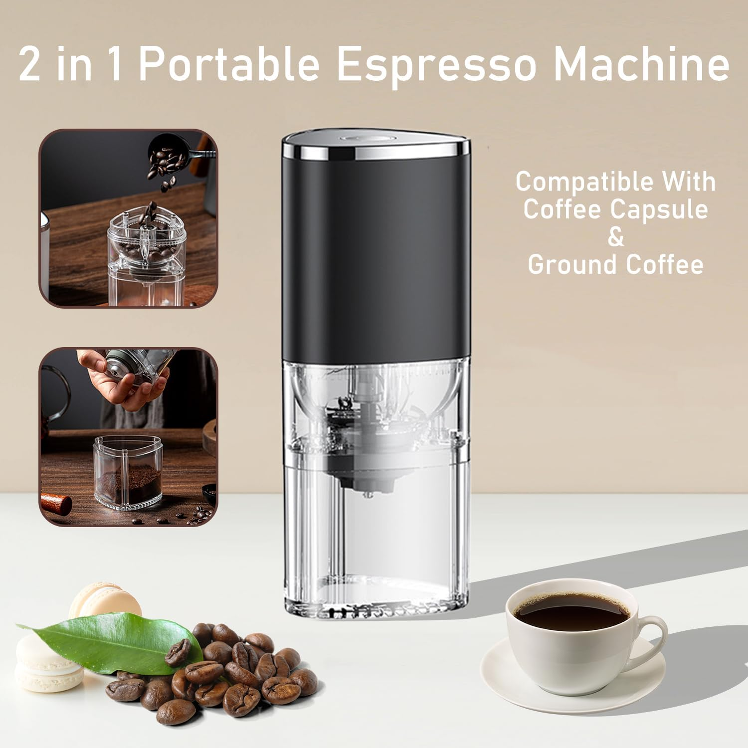 Uandhome Portable Electric Coffee Grinder with Ceramic Grinding Head,Electric/Manual 2-In-1 Cafe Grind & USB Rechargeable Coffee Bean Grinder for Beans, Spices, Herb,Grains image number 3