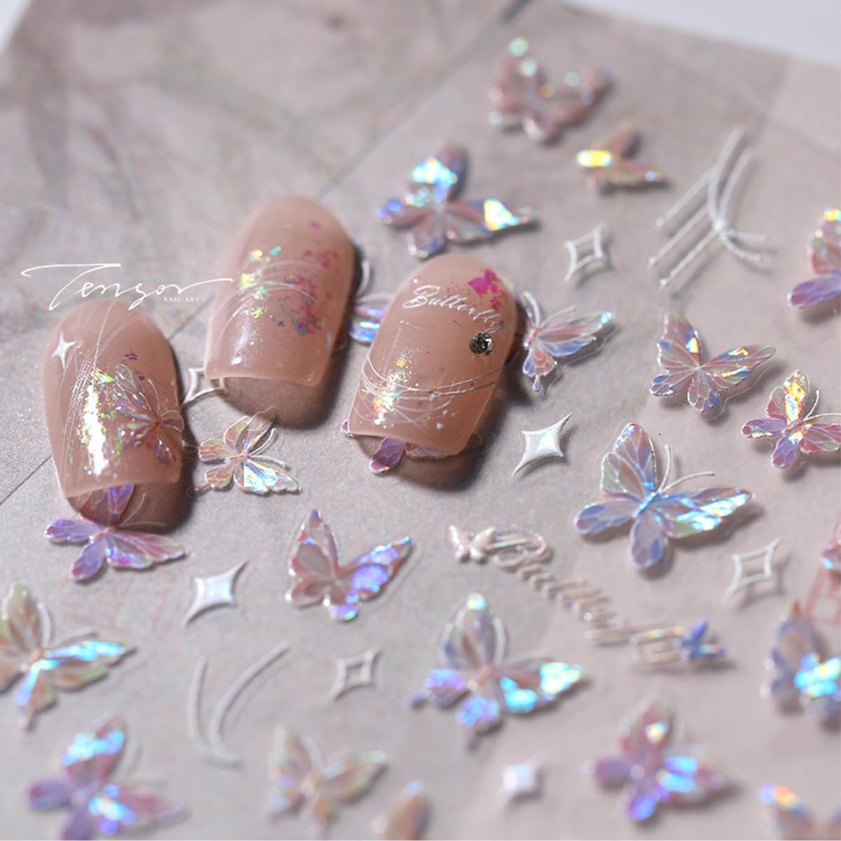 Butterfly Nail Art Stickers Decals Purple Pink Butterfly 5D Embossed Nail Decals Shell Light Butterfly Nail for Women Girls DIY Nail Art Decorations (Small Butterfly) image number 5