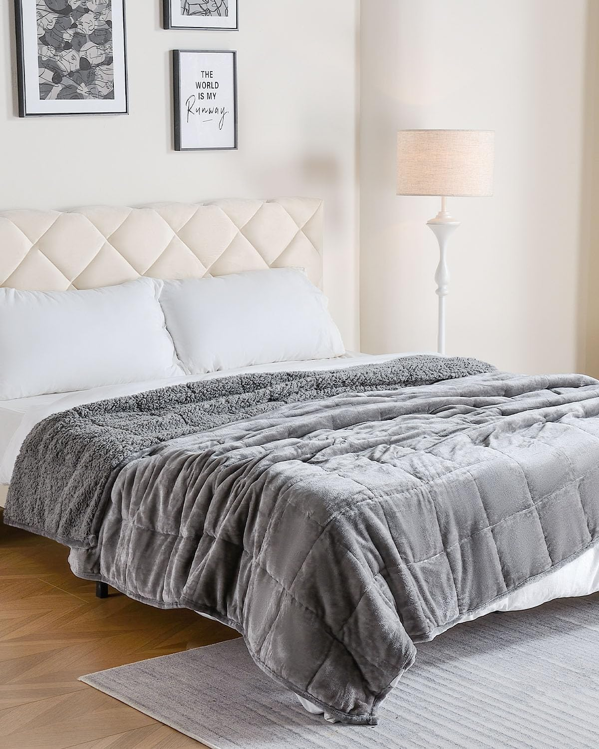 BUZIO Sherpa Fleece Weighted Blanket 9 Kg for Adult, Unicolor Ultra-Soft Fleece and Sherpa, Dual Sided Cozy Plush Blanket for Sofa Bed, 150 X 200 Cm, Grey image number 6