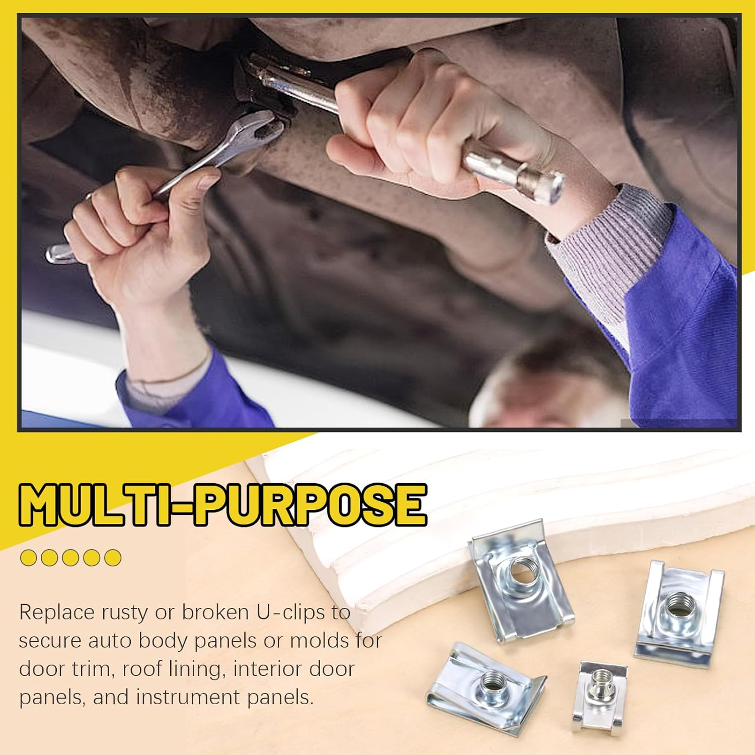 60Pcs M4 M5 M6 M8 Auto Car U-Clip, Automotive U Nut Clips U-Style Clip-On Nuts U Fastener Clips U Clip Nuts for Engine Fender Bumper Dash Door Panel Interior, Carbon Steel Zinc-Plated image number 2