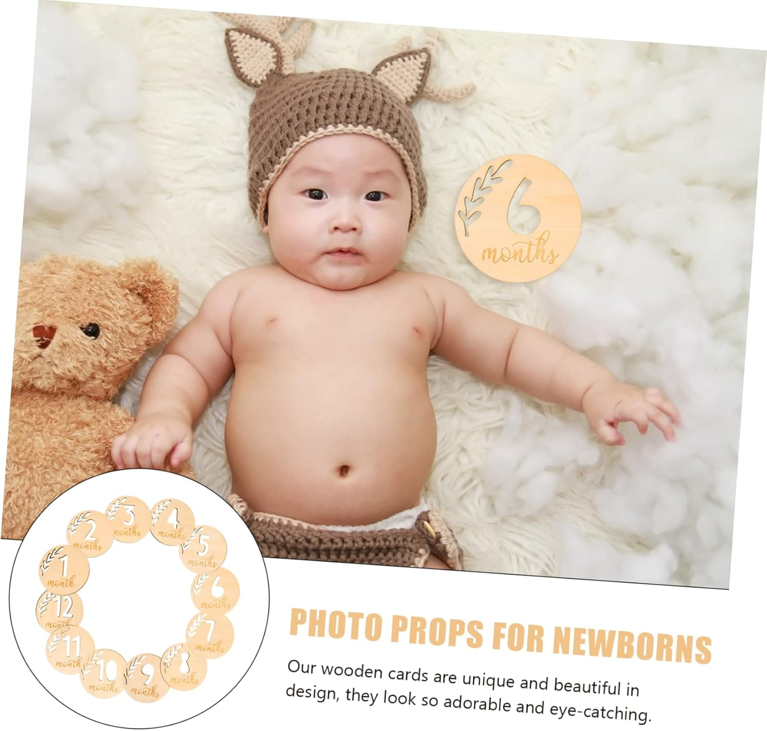 Sosoport 12Pcs Hollowed Wooden Milestone Cards for Newborn Photography Props Monthly Growth Cards for Boy Girl Boy Girl Birthday for Shower