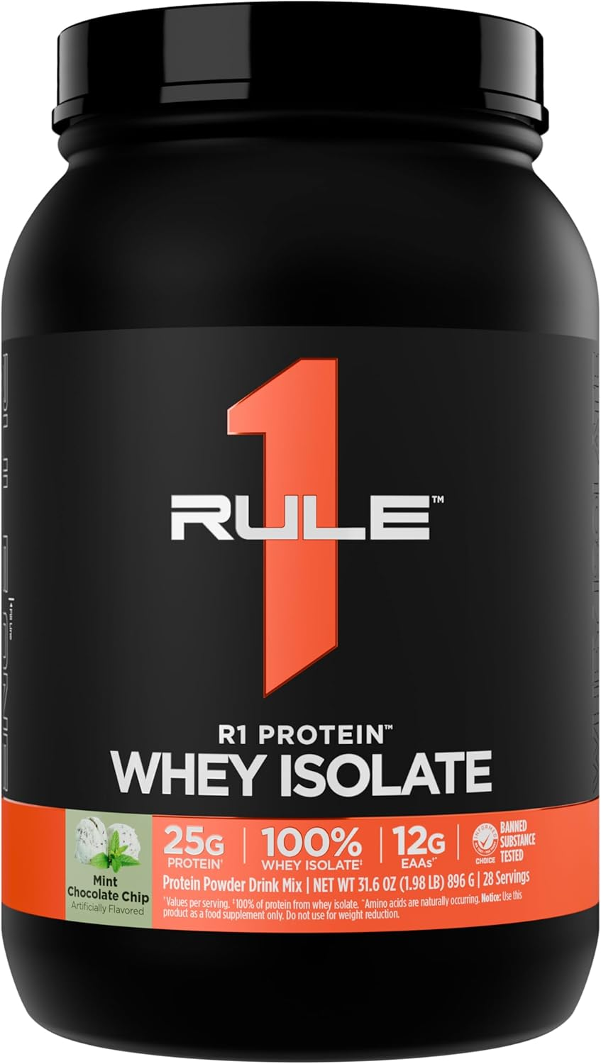 Rule 1 100% Whey Protein Isolate and Hydrolysate Protein Powder 1.98 Lb, Mint Chocolate Chip (28 Servings) image number 1
