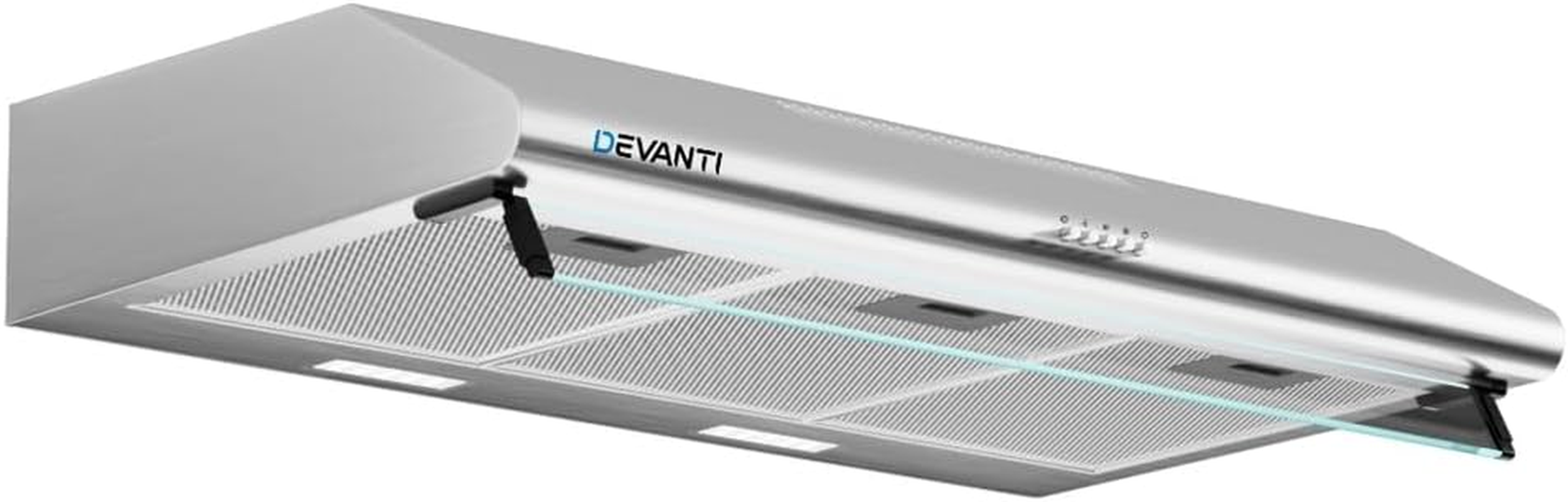 Devanti Range Hood 90Cm 900Mm Wall Mount Canopy, Stainless Steel Recirculating Duct Kitchen Ventilation, 3 Speed Exhaust Fan Aluminium Filters LED Lights Silver image number 1
