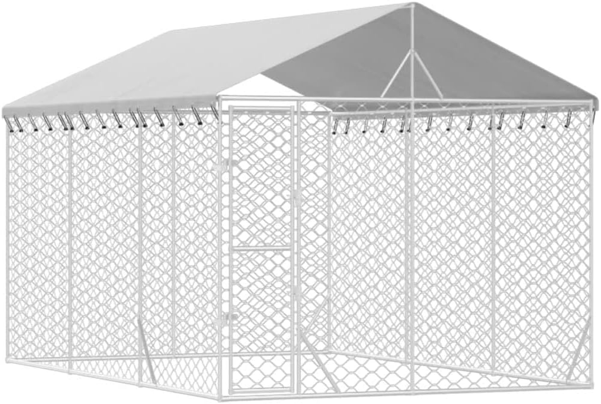 Outdoor Dog Kennel with Roof Silver 3X4.5X2.5 M Galvanised Steel Pet Shelter image number 3