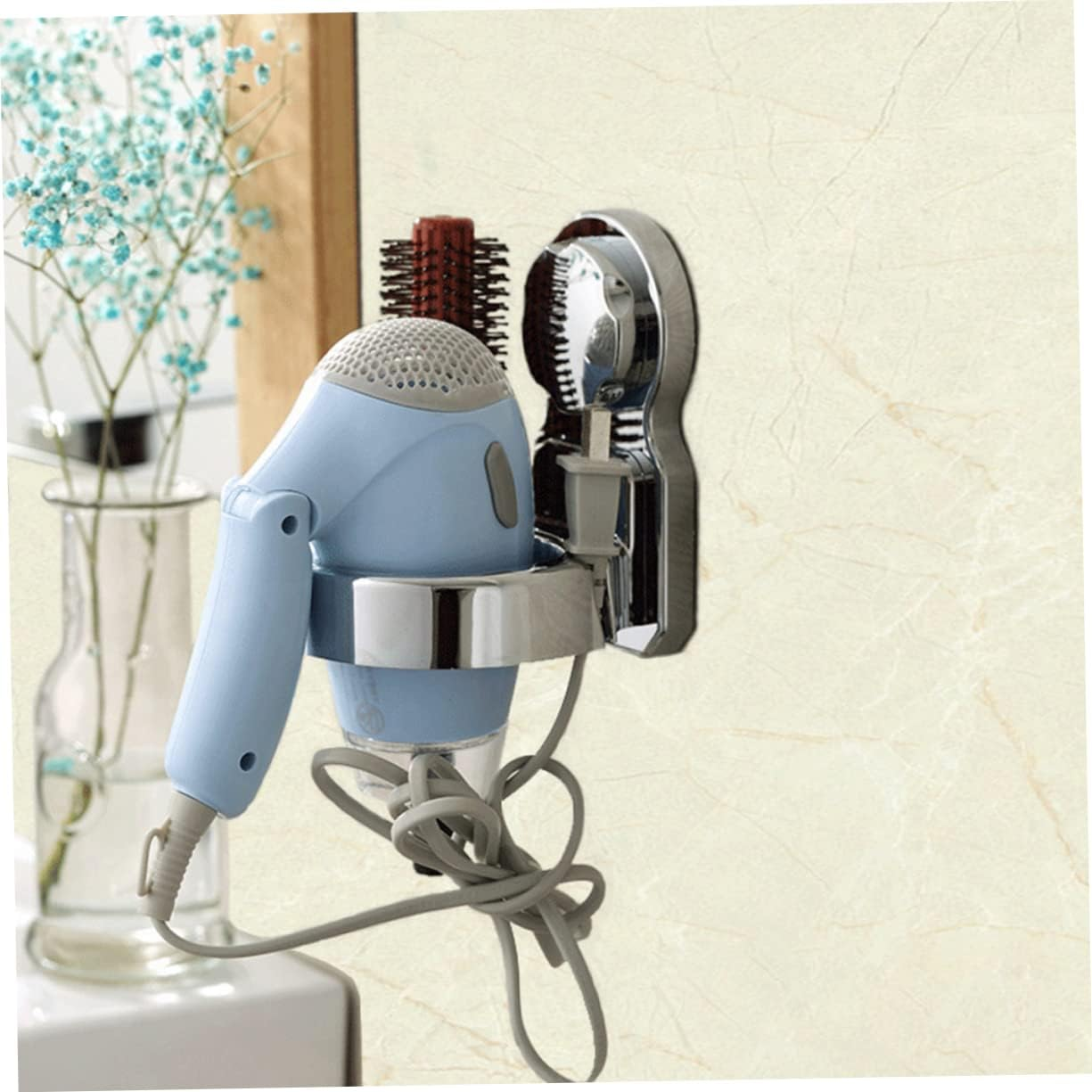 MUSISALY Hair Dryer Holder Wall-Mounted Storage Rack 1-Piece Silver Suction Cup Type Punch-Free Organizer for Bathroom Easy Access image number 2