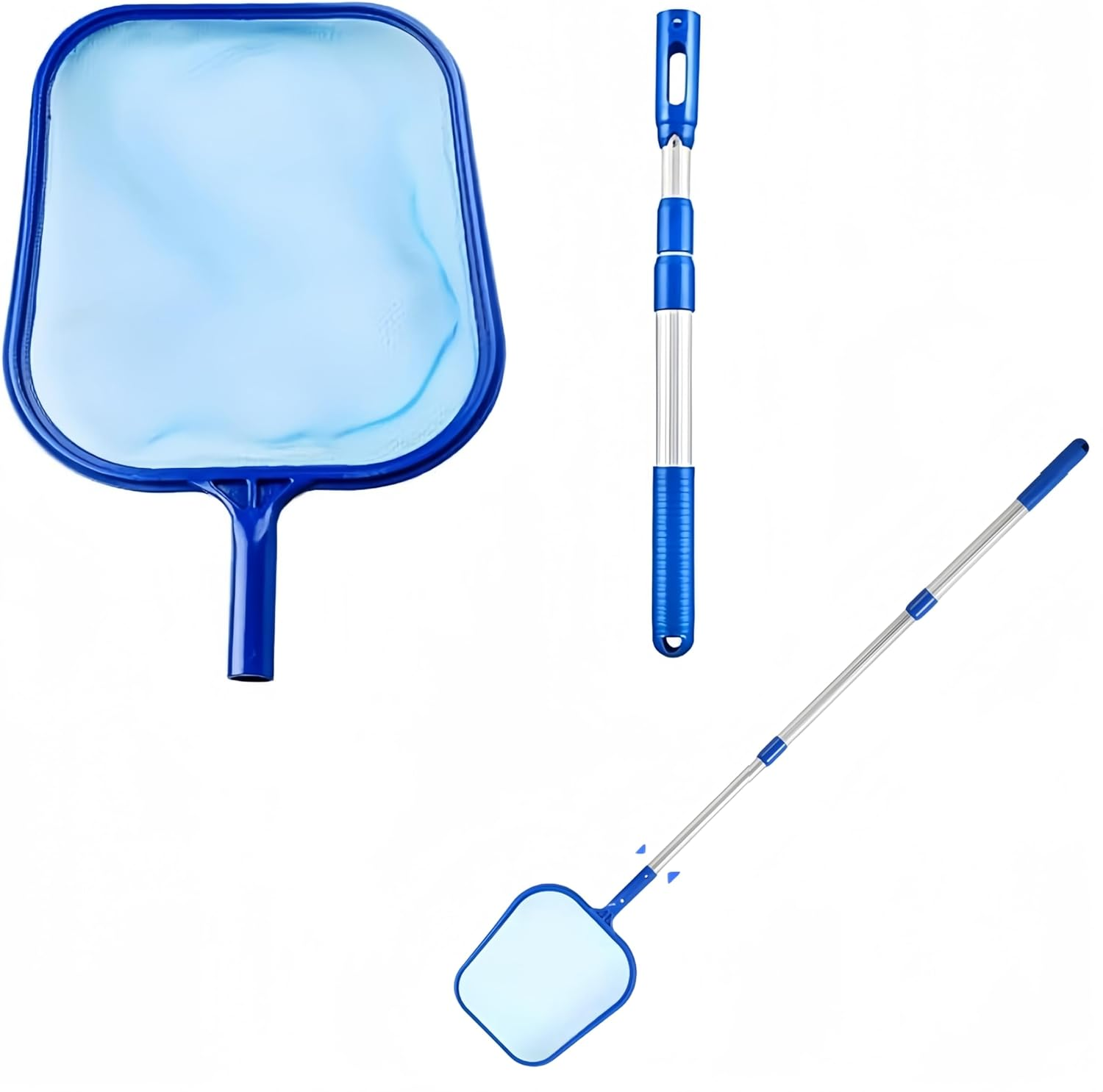 Professional Pool Skimmer Net, Heavy Duty Swimming Pool Leaf Cleaning Net with Telescopic Pole, 3 Section Pole, Adjustable Swimming Pool Cleaning Leaf Skim Net, Skimmer Mesh Rake Net for Pools