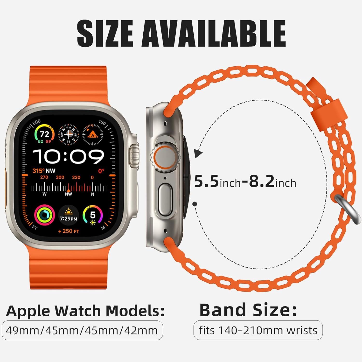 Witzon Ocean Sport Band - Compatible with Apple Watch Ultra 3/2/Ultra Band 49Mm 45Mm 46Mm 44Mm 42Mm for Men, Soft Silicone Waterproof Strap for Iwatch Series 11/10/9/8/7/6/5/4/3/2/1/Se/Ultra image number 1