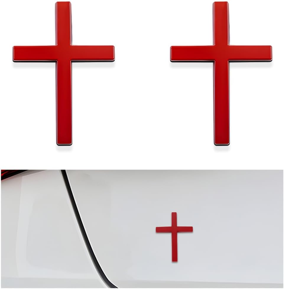 DXNQ 2PCS Metal Jesus Christ Cross Badge Stickers, 2.5"&times;1.8" Alloy 3D Individual Car Cross Sticker, Self Adhesive Scratch Covering Metal Cross Auto Emblem Decal for Car Body Fender Tail (Silver) image number 5
