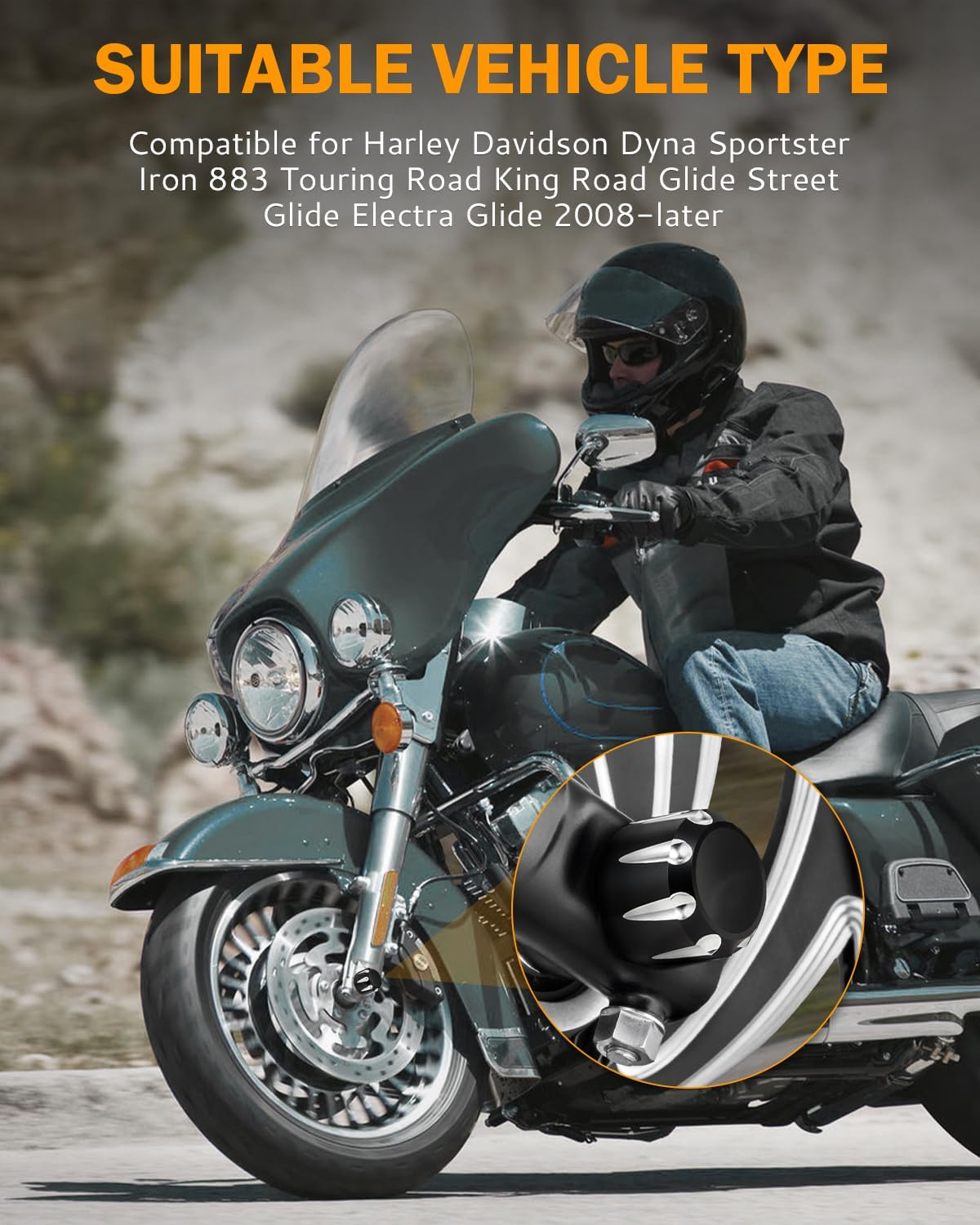 PBYMT Black Front Axle Nut Cover Cap Compatible for Harley Softail Electra Road Street Glide Sportster 2008-2019 image number 3