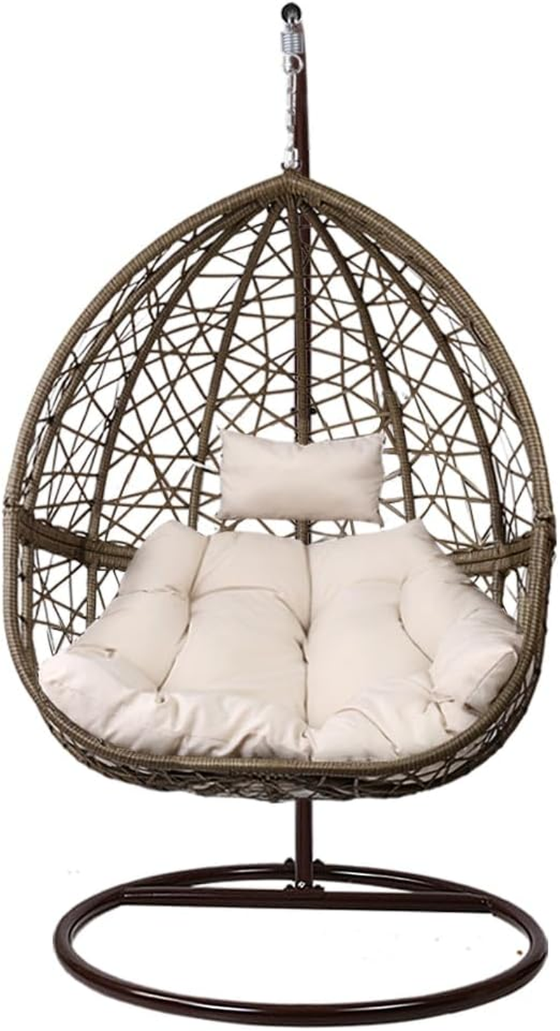 Gardeon Outdoor Egg Swing Chair Rattan Latte Garden Bench Hanging Seat, Patio Baconly Furniture Chairs, with Cushions Stand Wicker Basket Water Resistant 150Kg Capacity image number 2
