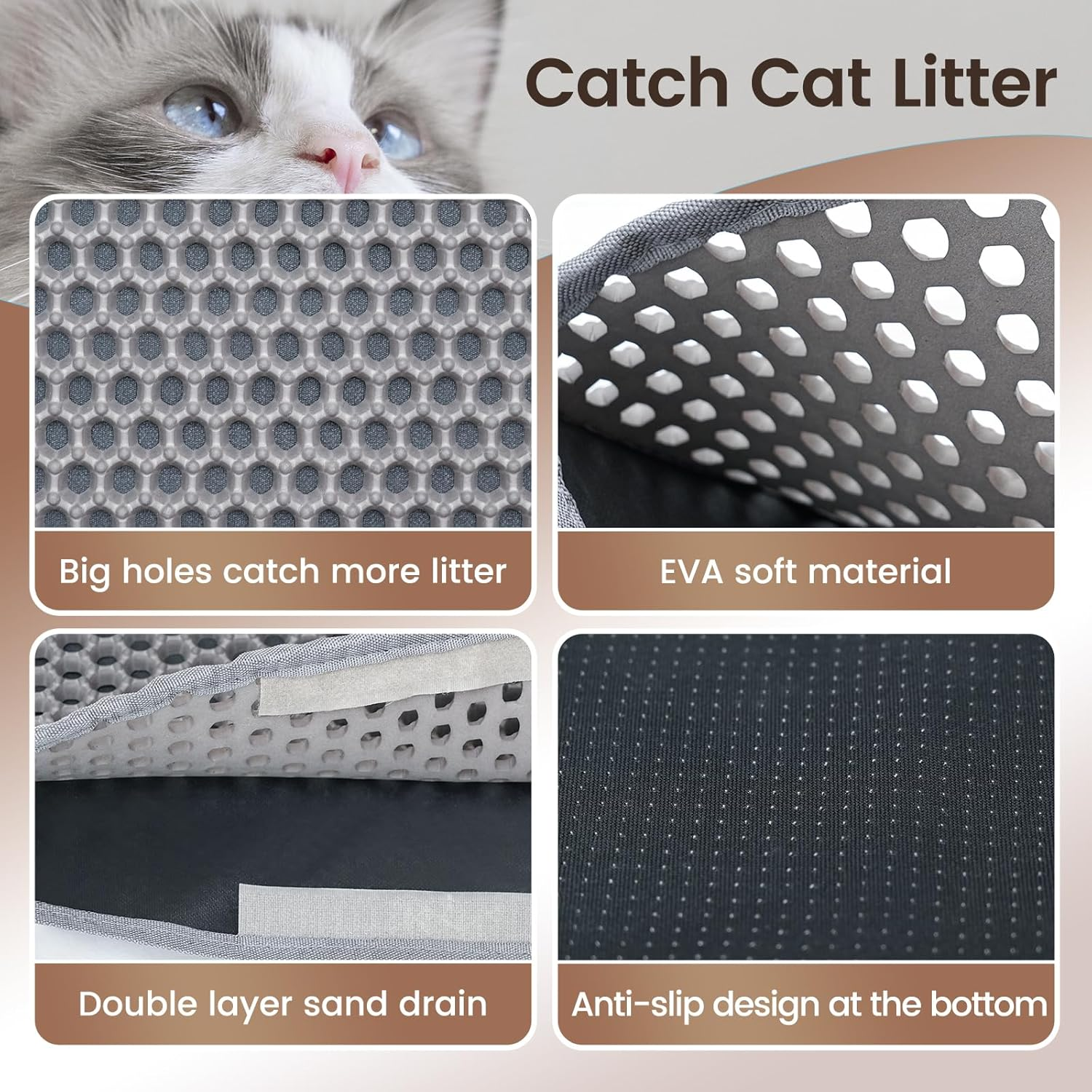 Cat Litter Tray Mat, 45 X 30 Cm Cat Litter Mat, Double Layer, Non-Slip, Waterproof Design, Cat Litter Mat, Honeycomb Mat, Cat Litter Mat, Litter Control image number 1