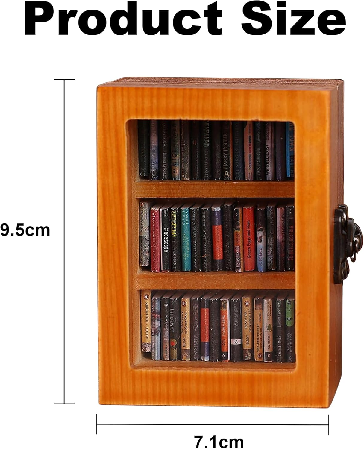 Miniature Book Library Decoration, Pocket Anxiety Bookshelf with 60 Mini Books, Handmade Antique Style Storage Display (Brown) - Blue image number 2