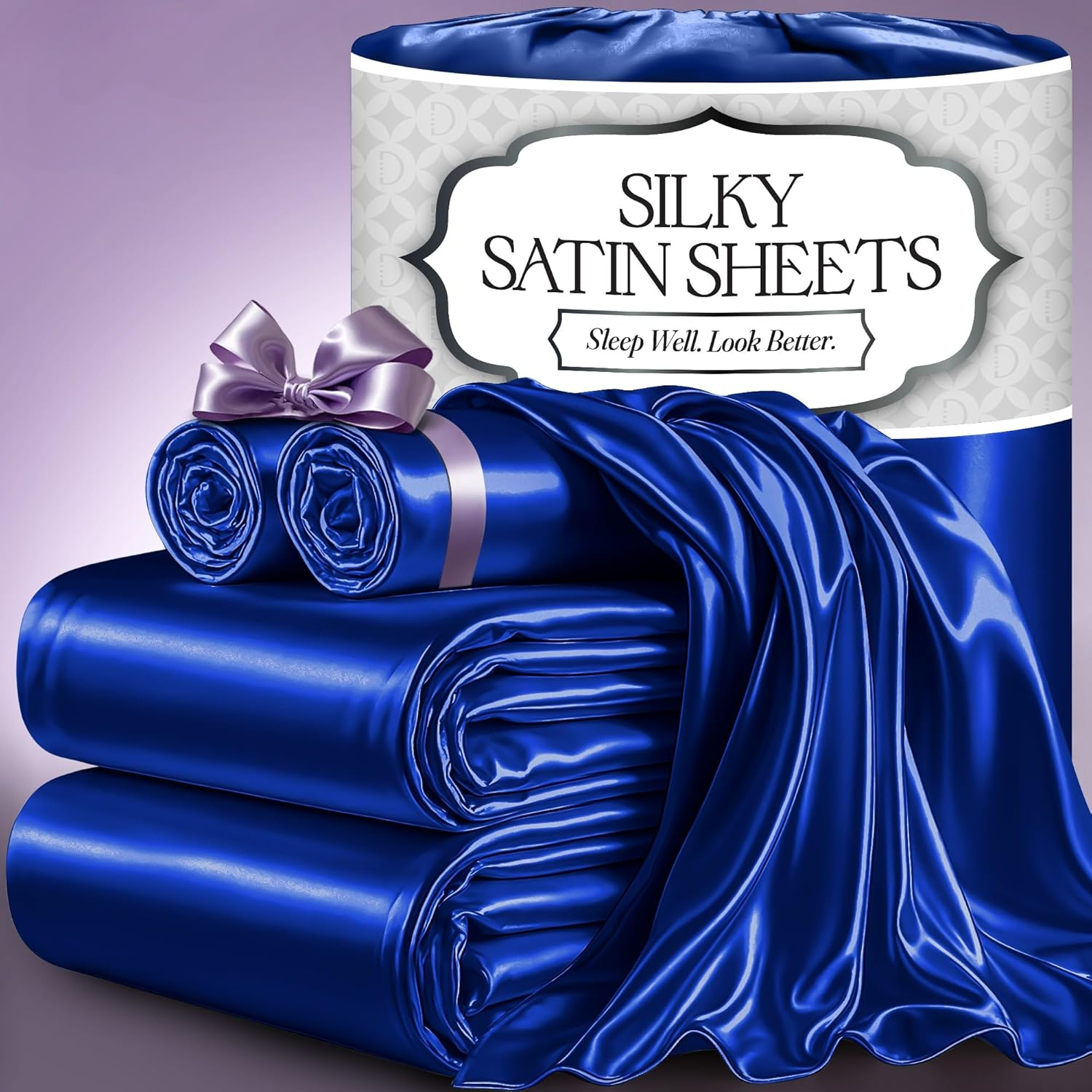 DECOLURE Satin Sheets, Silky Satin Sheet Set, Satin Bed Sheets Queen Set, (Queen Size) Black