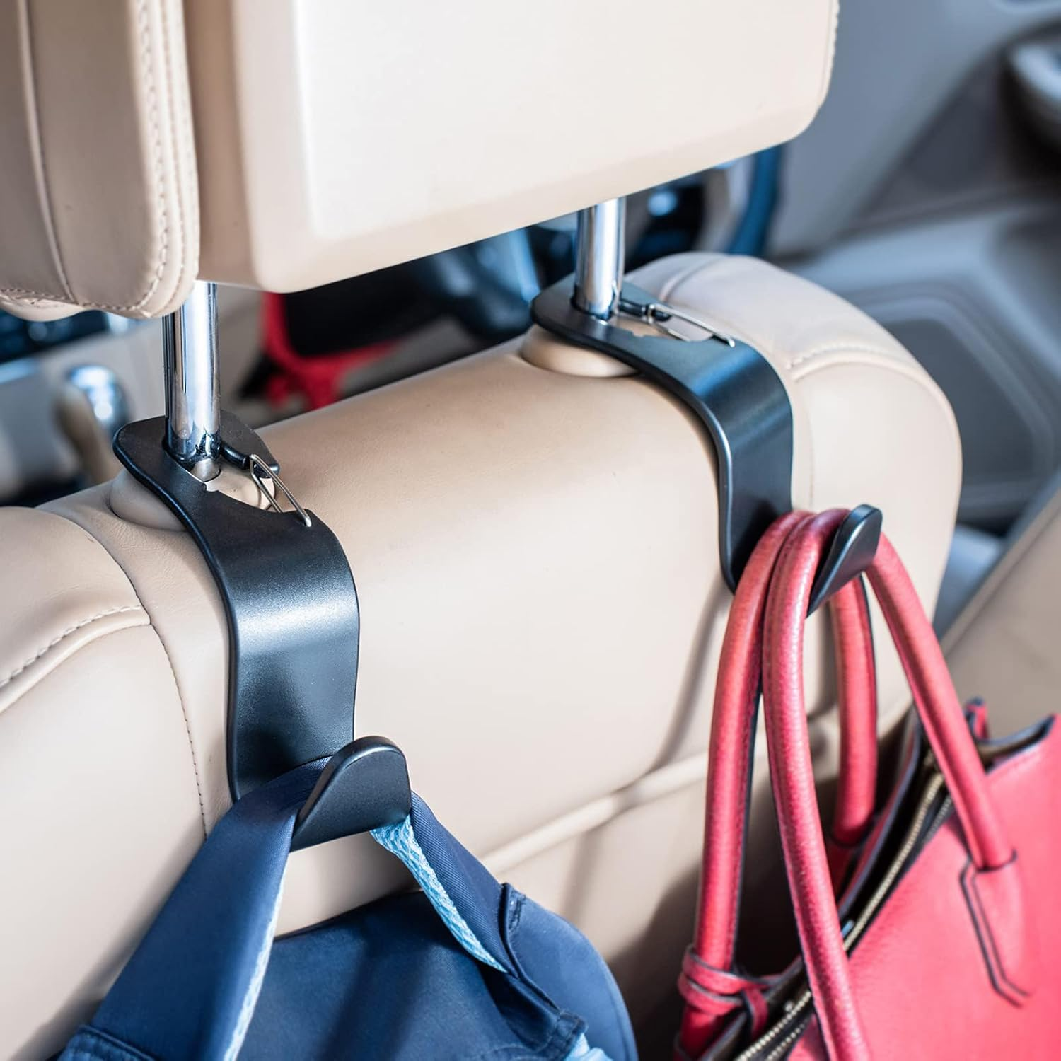 4-Pack Car Back Seat Headrest Hooks, Stylish Back Seat Hanger for Car Handbag Clothes Coats Grocery Bags, Car Interior Accessories image number 3