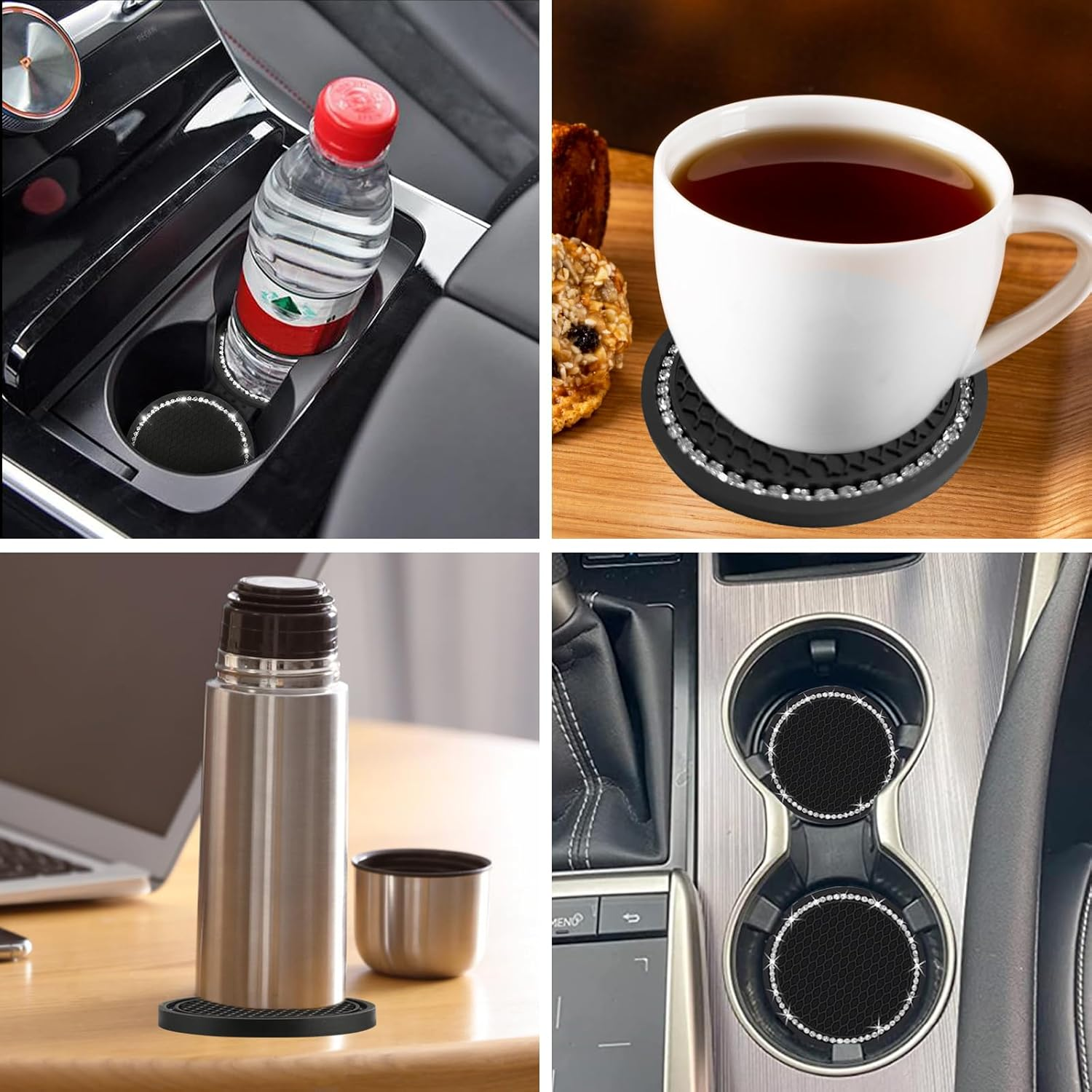 Upgraded Car Cup Holder Coaster, 4Pcs Car Cup Expanding Holder Adapter Insert Coaster Car Drink Extender Auto Interior Accessories for 2.75" Mug Cup/Bottle Mat image number 3