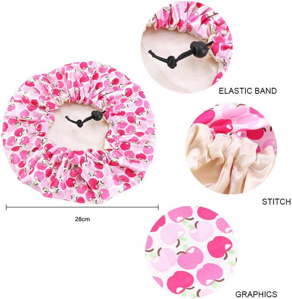 COMVIP Children Adjustable Bathing Cap Elastic Flower Satin Bonnet C: Green