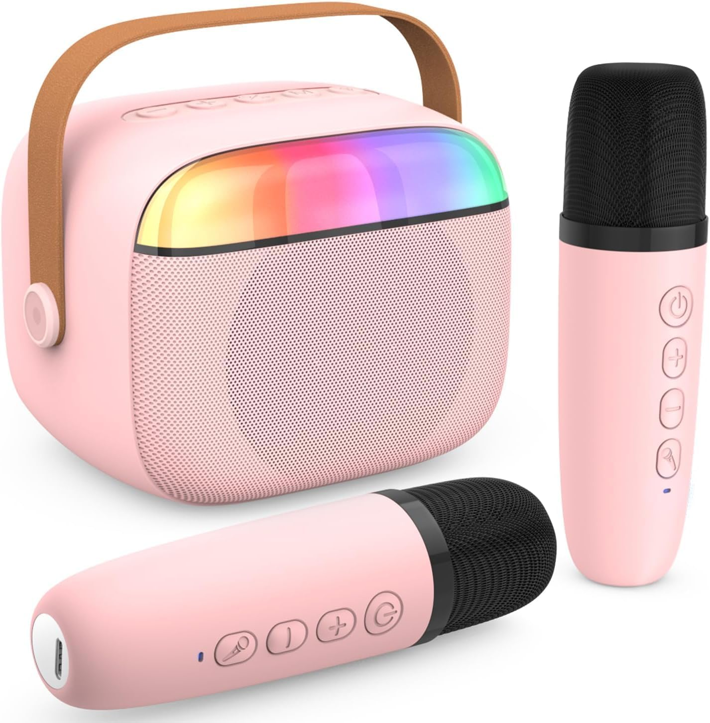 Karaoke Machine for Kids Adults, Mini Portable Bluetooth Speaker with 2 Wireless Microphone, Kids Toys Birthday Gifts for Girls Ages 4-12 +Year Old Family Home Party (Pink) image number 3