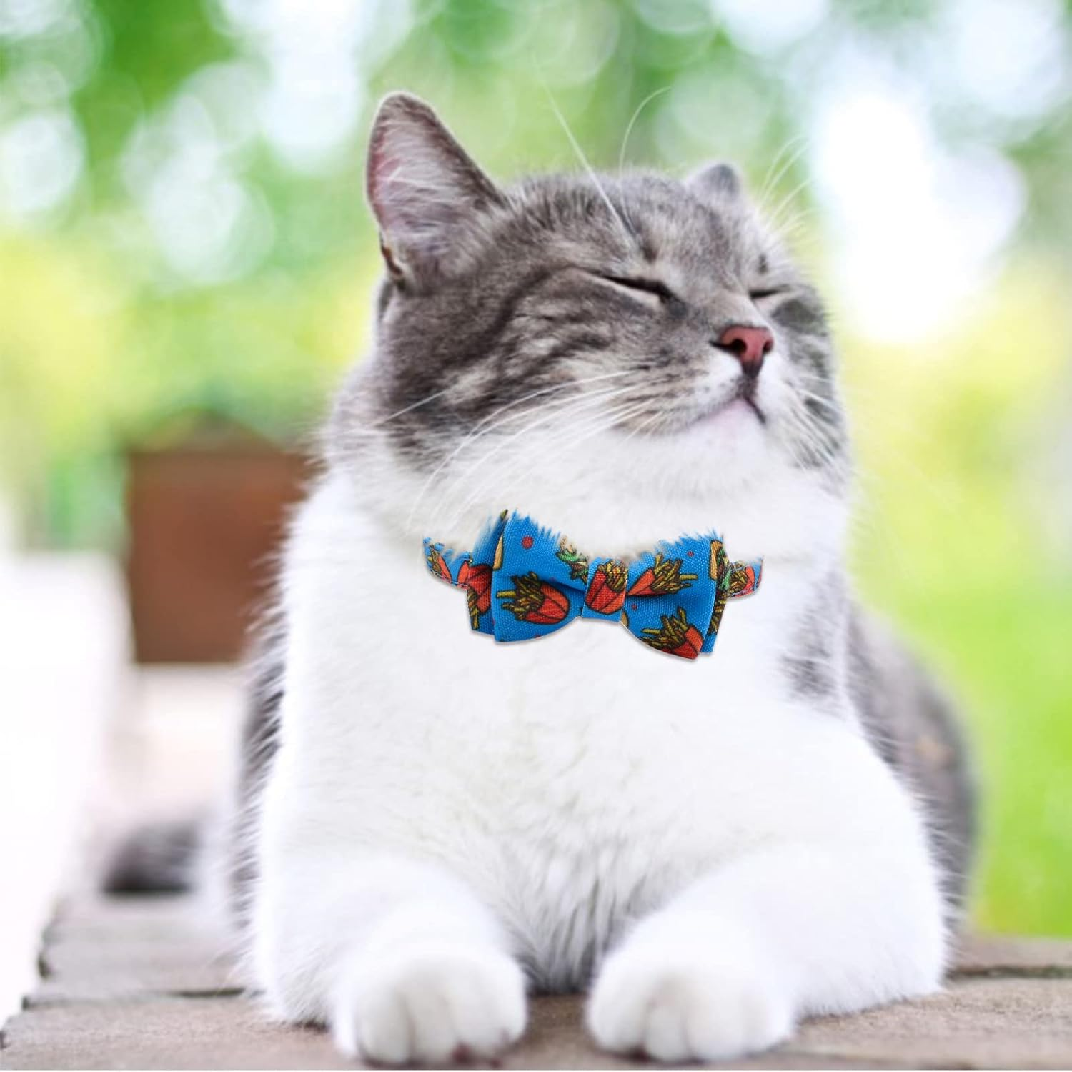 HACRAHO Bow Tie Cat Collar Bandana, Pack of 2 Adjustable Breakaway Cat Collar with Bow Tie and Bell, Removable Bow Tie Bandana for Kittens and Puppies, Hamburger Fries - Pizza image number 5