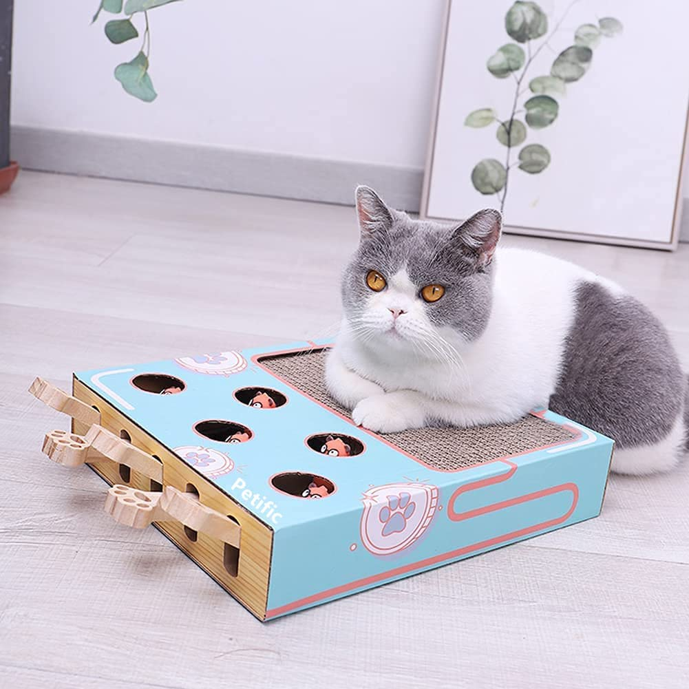 3-In-1 Corrugated Cardboard Cat Scratcher, Cat Scratch Pad with Whack a Mole Game and Funny Cat Stick, Multi-Purpose Scratching Pad, Thickened Durable Cat Scratcher Toy for Indoor Cats image number 6