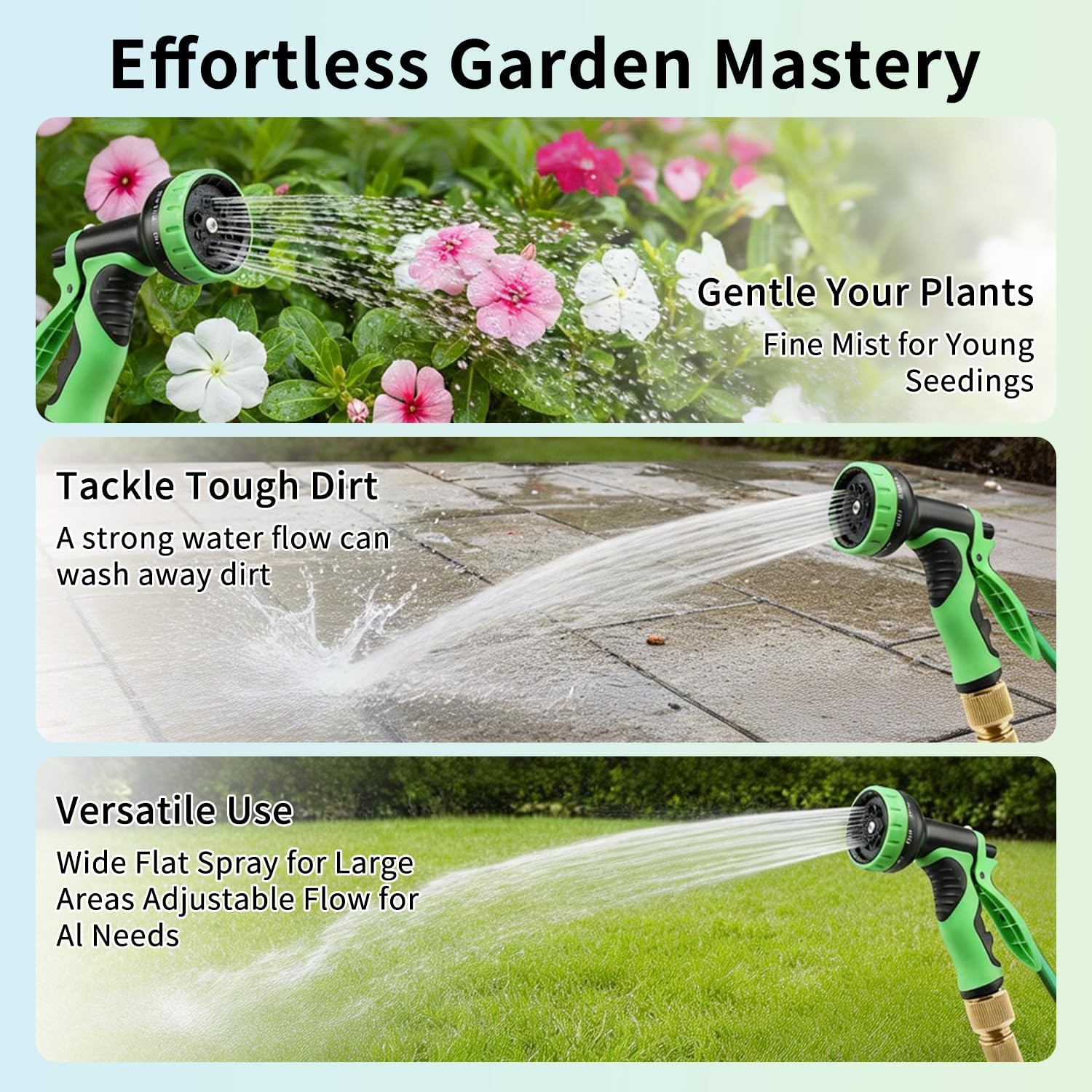 Garden Hose, 100/75/50Ft Expandable Garden Hose,Lightweight Hose with 8Function Nozzle, Leak-Proof, No-Knot, Easy to Carry, Wear-Resistant, Sturdy, Flexible,Garden, Outdoor (Green, 50FT) image number 5