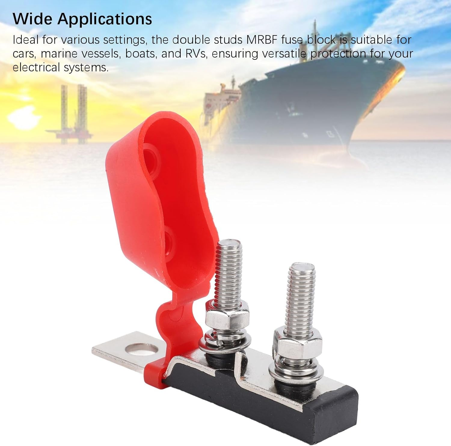 Dual Terminal Fusess Block, Marine Rated Battery Fusess MRBF Fusess Holder, DC58V M8 Double Studs MRBF Fusess Holder for Car Marine Boat RV, Automotive Replacement Fusess Holders image number 4