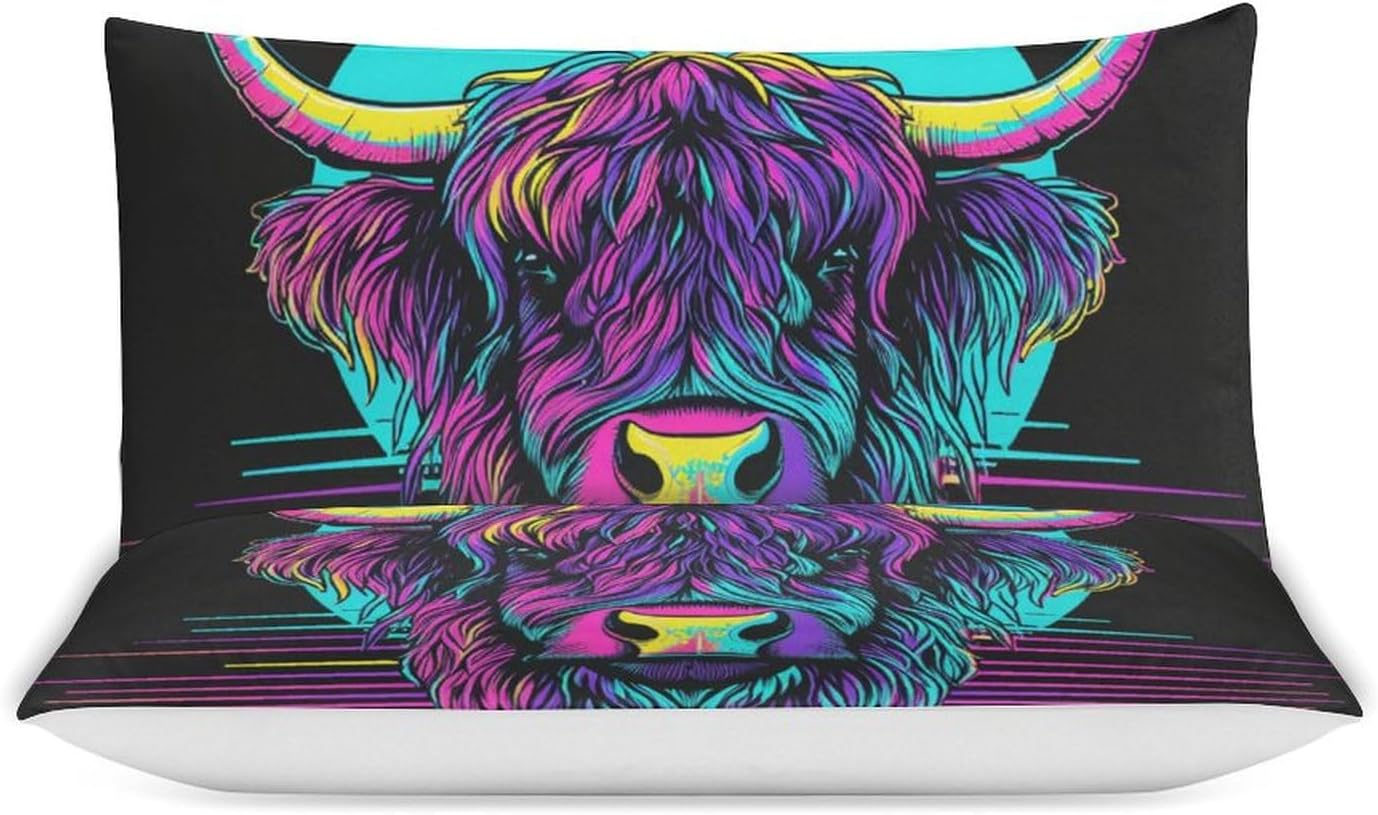 Highland Cow Luxury Duvet Cover Sets Pop Art Comforter Cover with Pillowcases Soft Microfiber Quilt Covers 3Pcs Bedding Set with Hidden Zipper,Queen（210X210Cm） image number 1