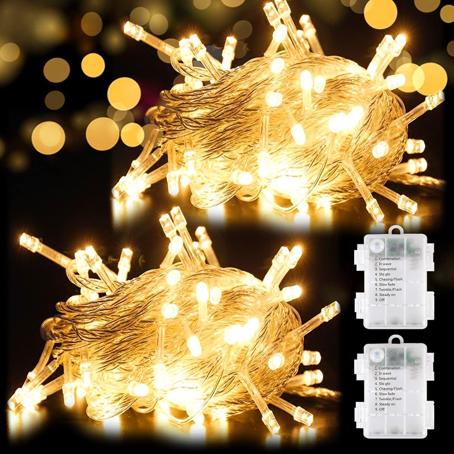 [2 Pack] 50LED Battery Fairy Lights for Bedroom, Fairy Lights Battery Operated Waterproof with 8 Modes,Christmas Lights Outdoor Indoor for Christmas Tree Decorations,Party,Bedroom,Garden image number 4