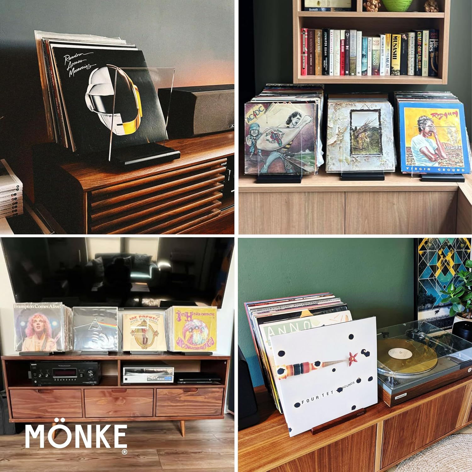 Premium Vinyl Record Storage - a Mid-Century Style Record Holder, 50 LP Capacity - with a Now-Playing Record Display Groove (Brown) image number 2